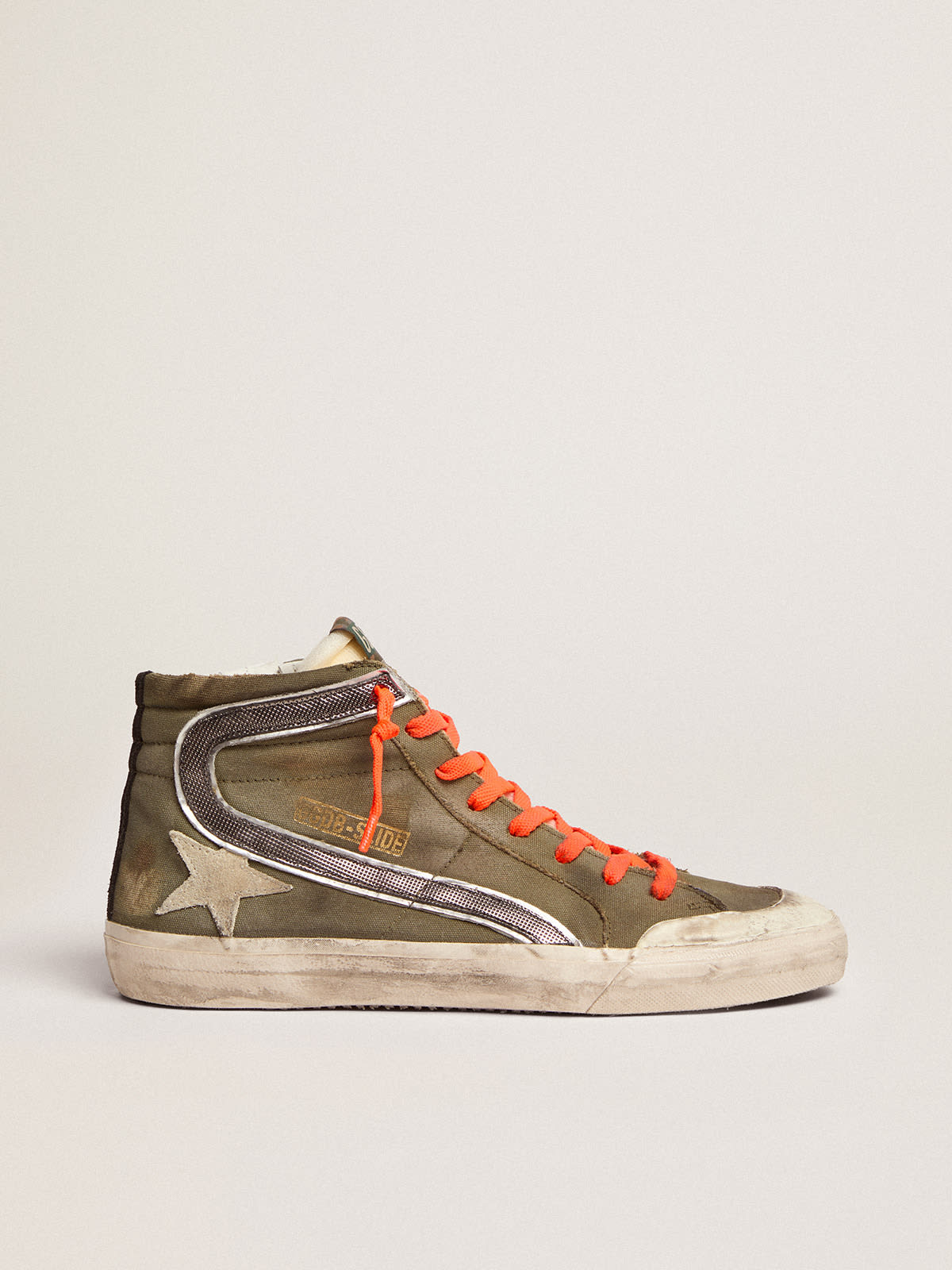 Golden Goose - Slide Penstar en lona verde militar con estrella hielo in 