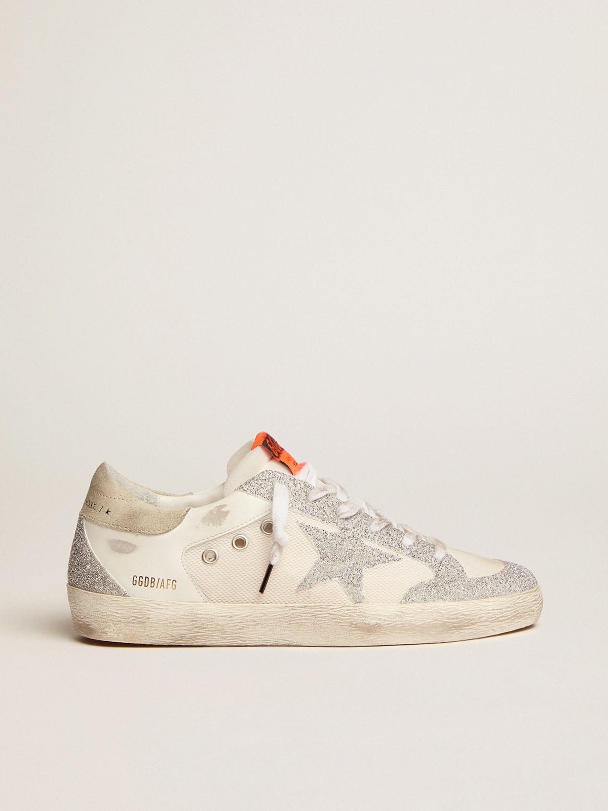 Golden Goose - Super-Star LTD in white leather and mesh with star and inserts in silver Swarovski micro-crystals in 