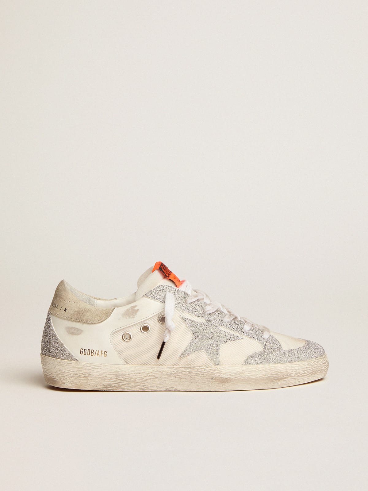 Super-Star LTD in white leather and mesh with star and inserts in Swarovski  micro-crystals | Golden Goose