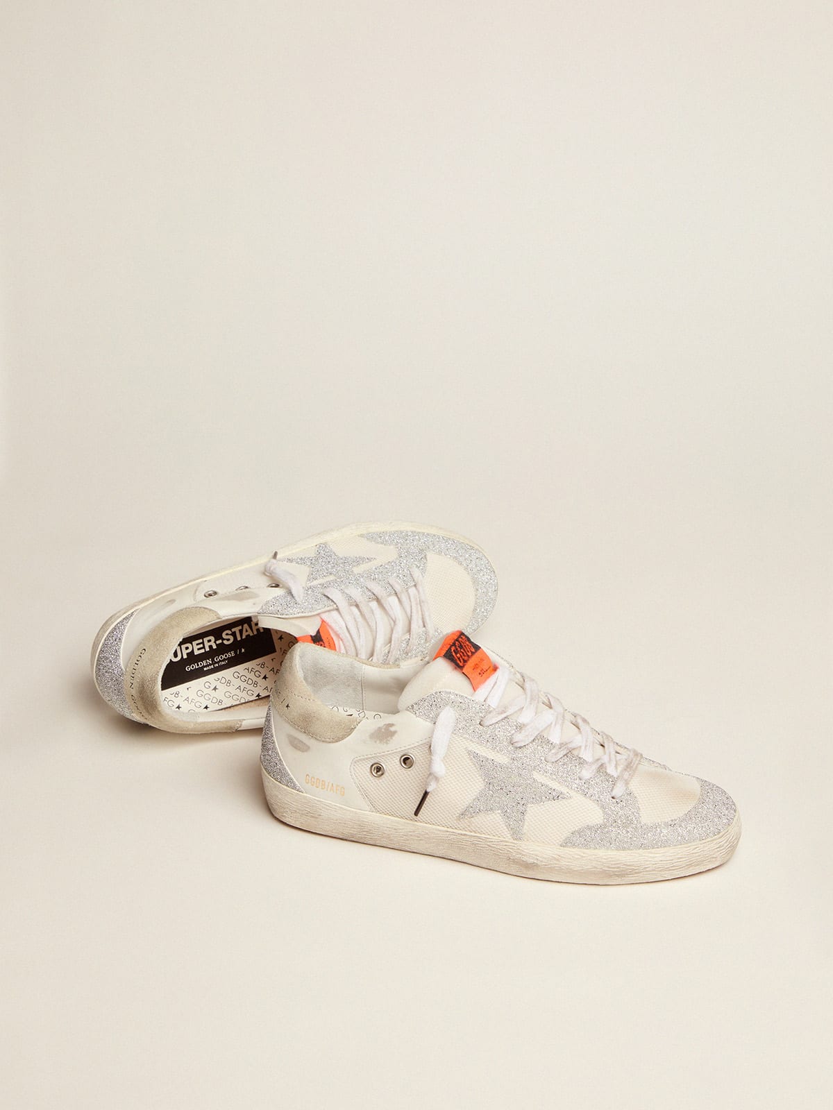 Golden Goose - Super-Star LTD sneakers in white leather and mesh with star and inserts in silver micro-crystals in 