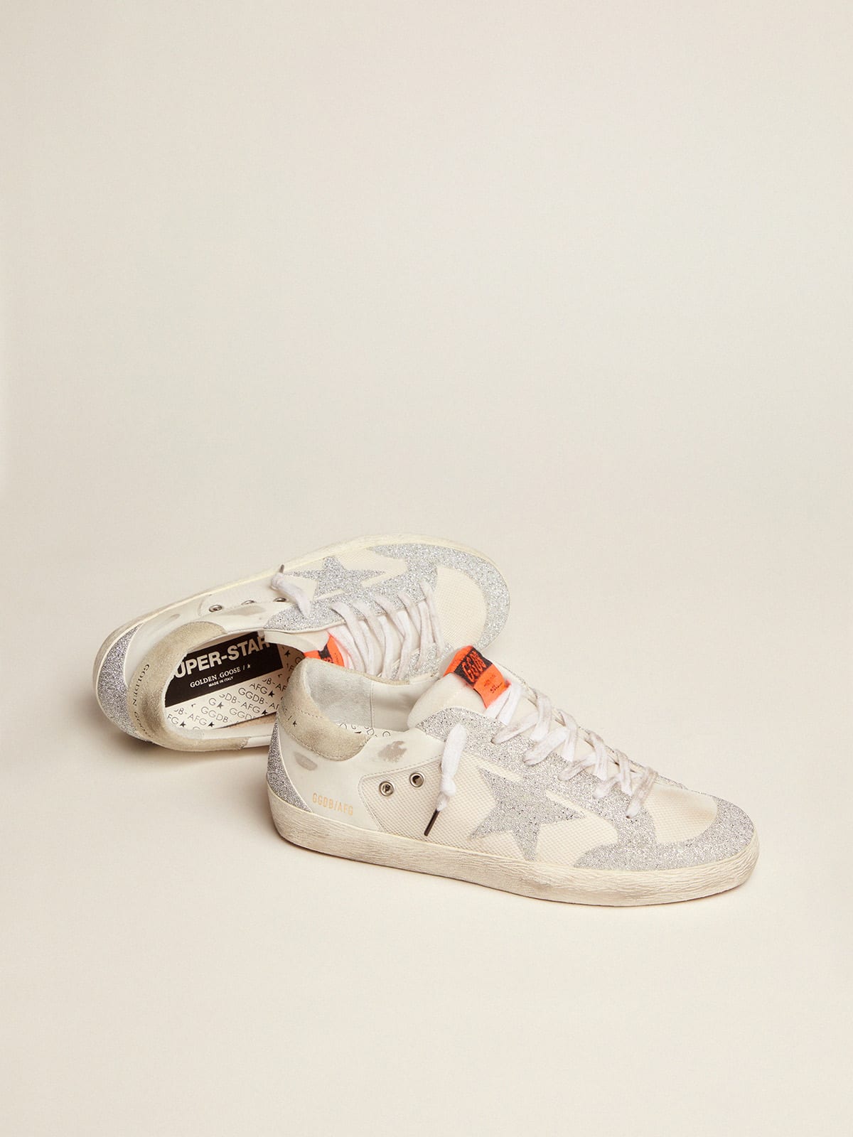 Golden Goose - Super-Star LTD in white leather and mesh with star and inserts in Swarovski micro-crystals in 