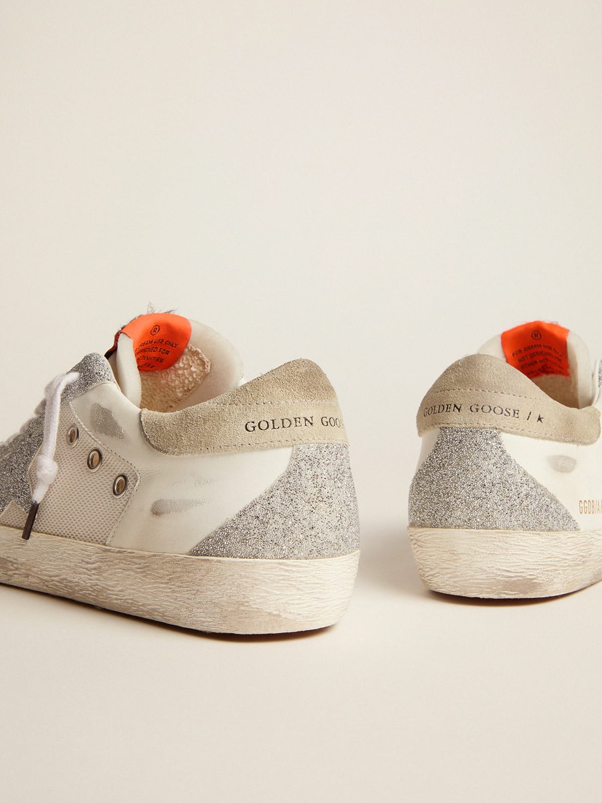 Super-Star LTD in white leather and mesh with star and inserts in Swarovski  micro-crystals | Golden Goose