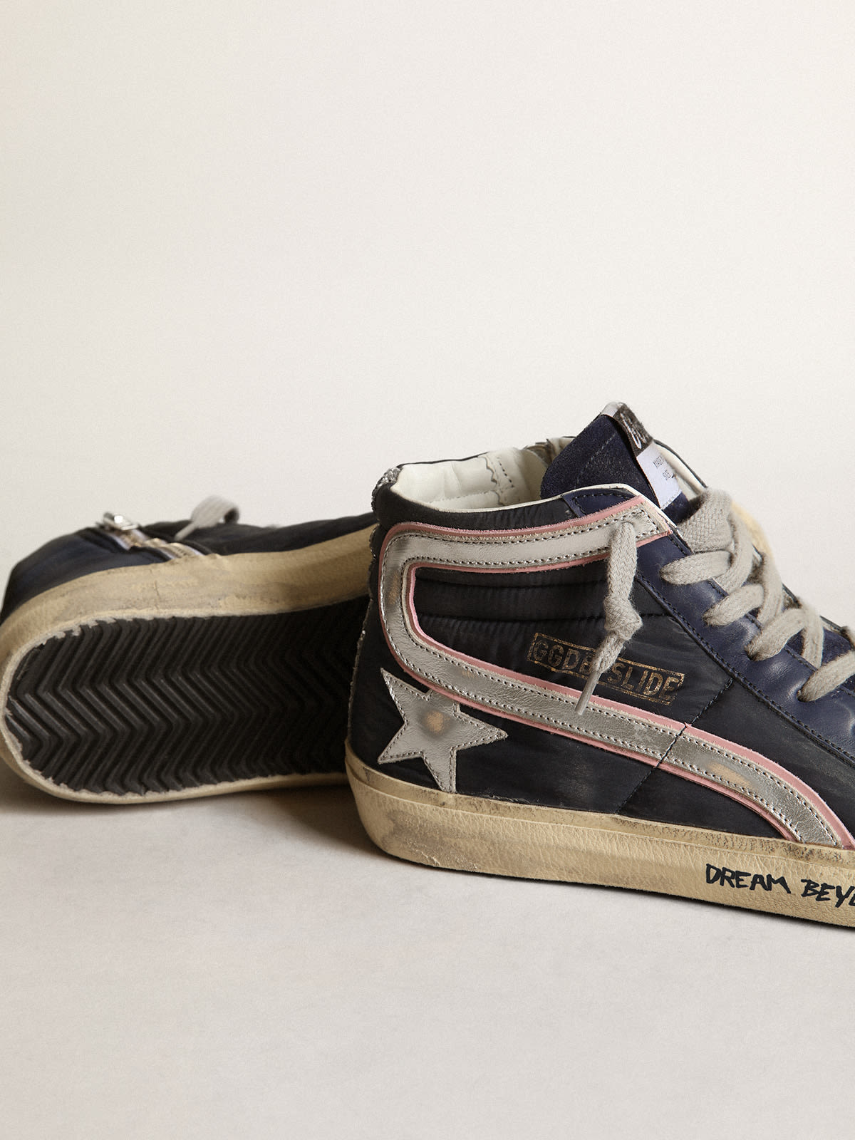 Slide LTD sneakers in blue nylon with silver metallic leather star and ...