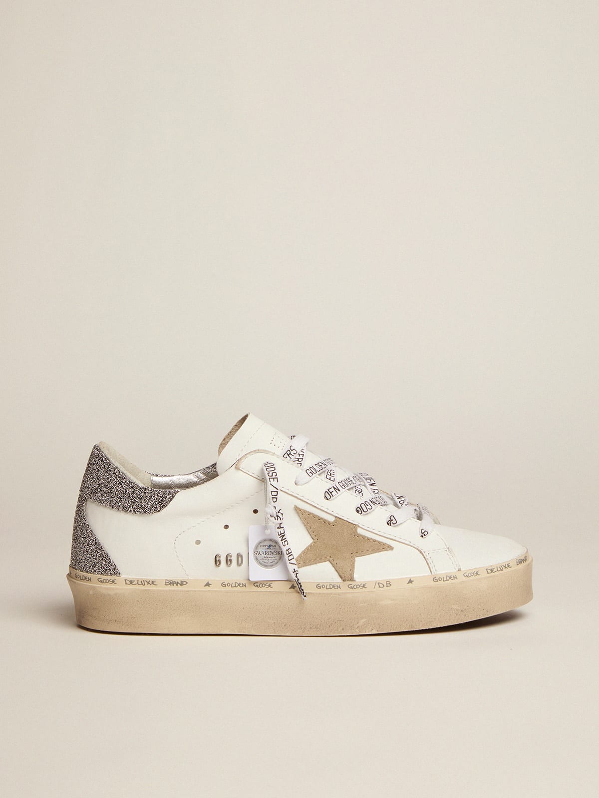Golden Goose - Hi Star sneakers with dove-gray suede star and heel tab in Swarovski micro-crystals in 