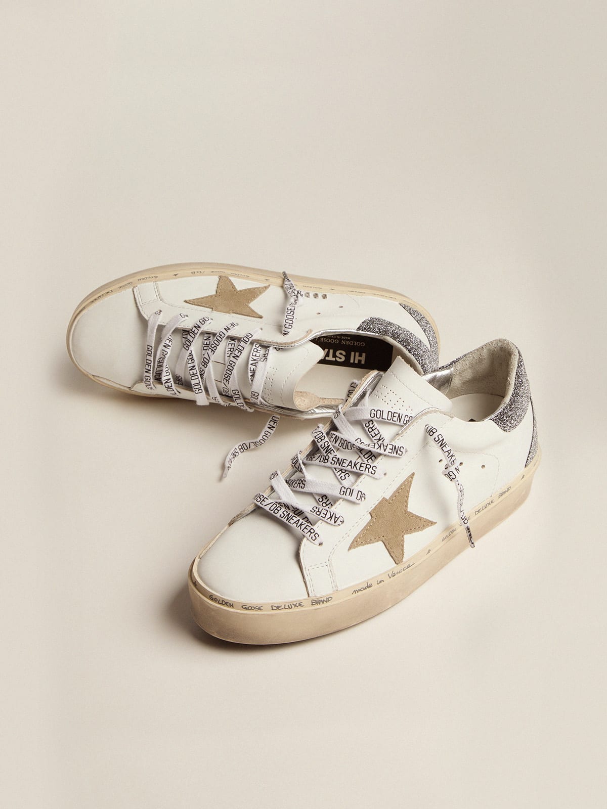 Golden Goose - Women's Hi Star with dove gray suede star and Swarovski heel tab in 