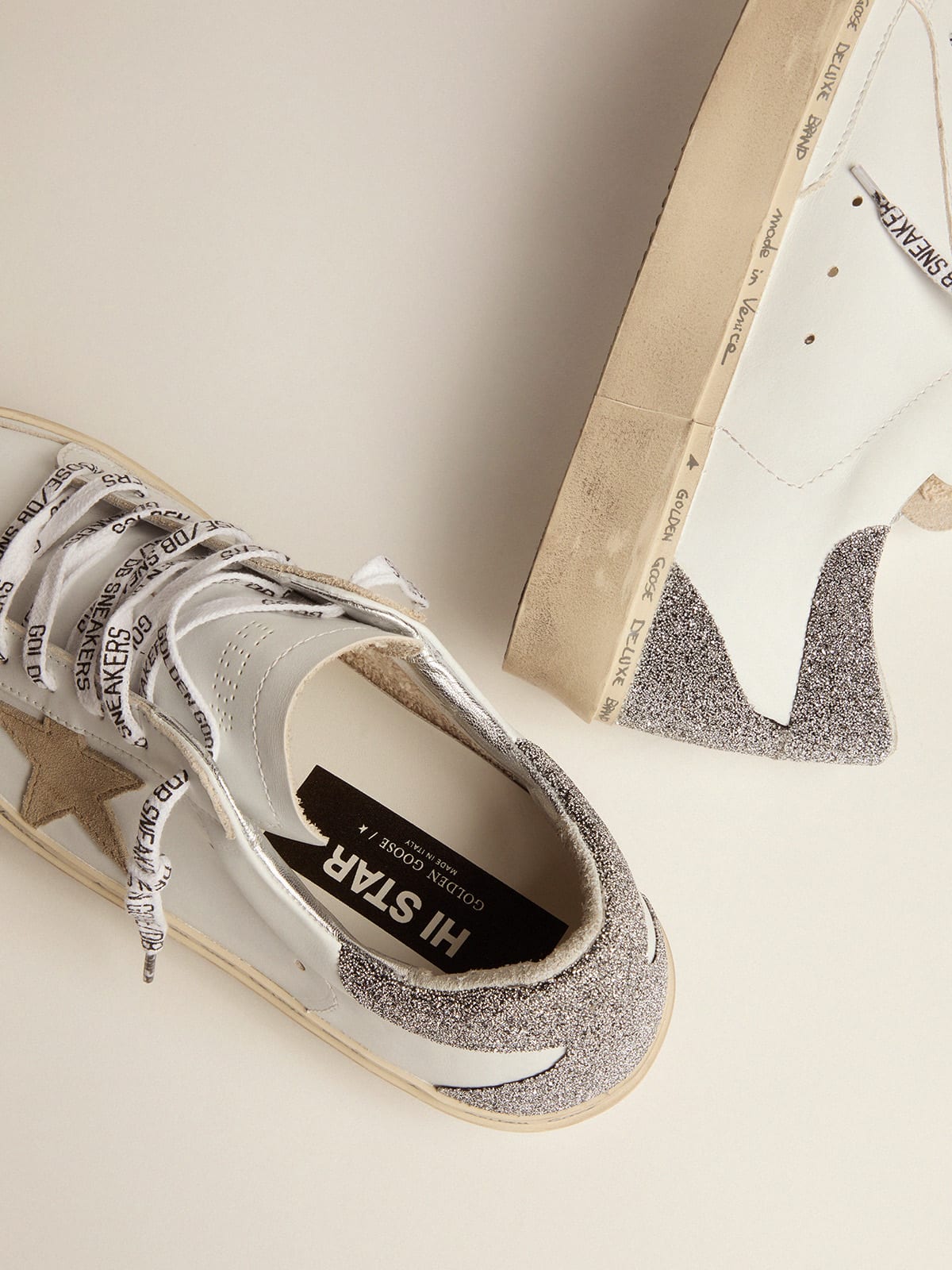 Golden Goose - Hi Star sneakers with dove-gray suede star and heel tab in Swarovski micro-crystals in 