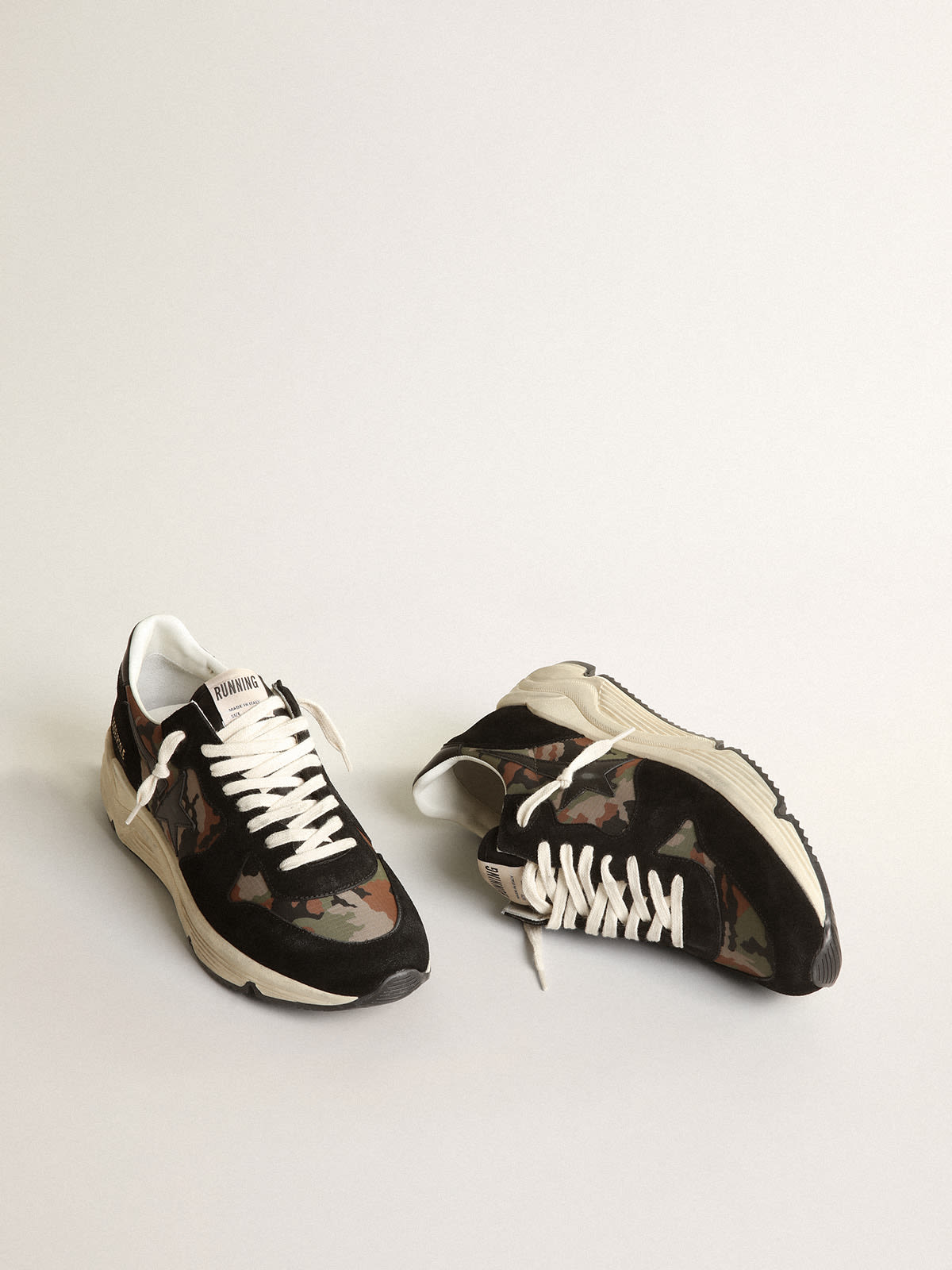 Golden Goose - Running Sole sneakers in camouflage-print ripstop nylon with black leather star in 