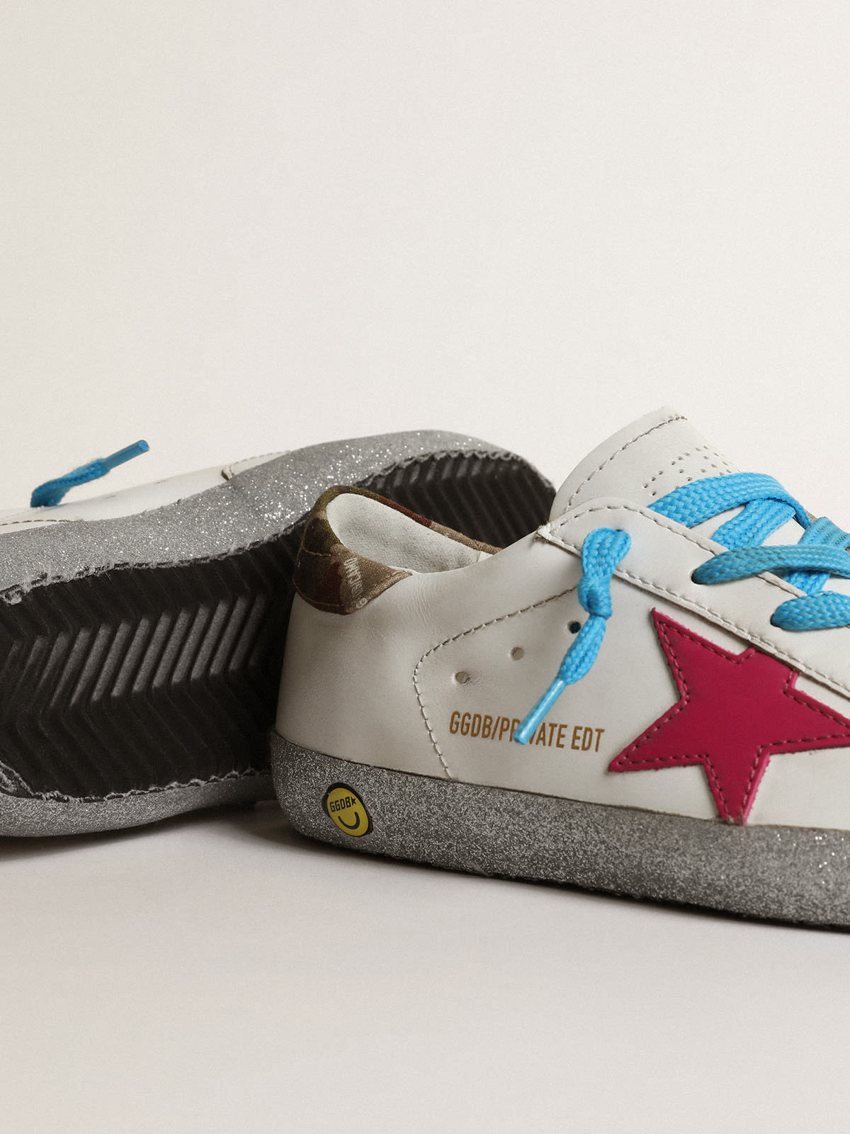 Golden Goose Running Sole Sneaker in Fuchsia Suede, Pink Star & Glitter