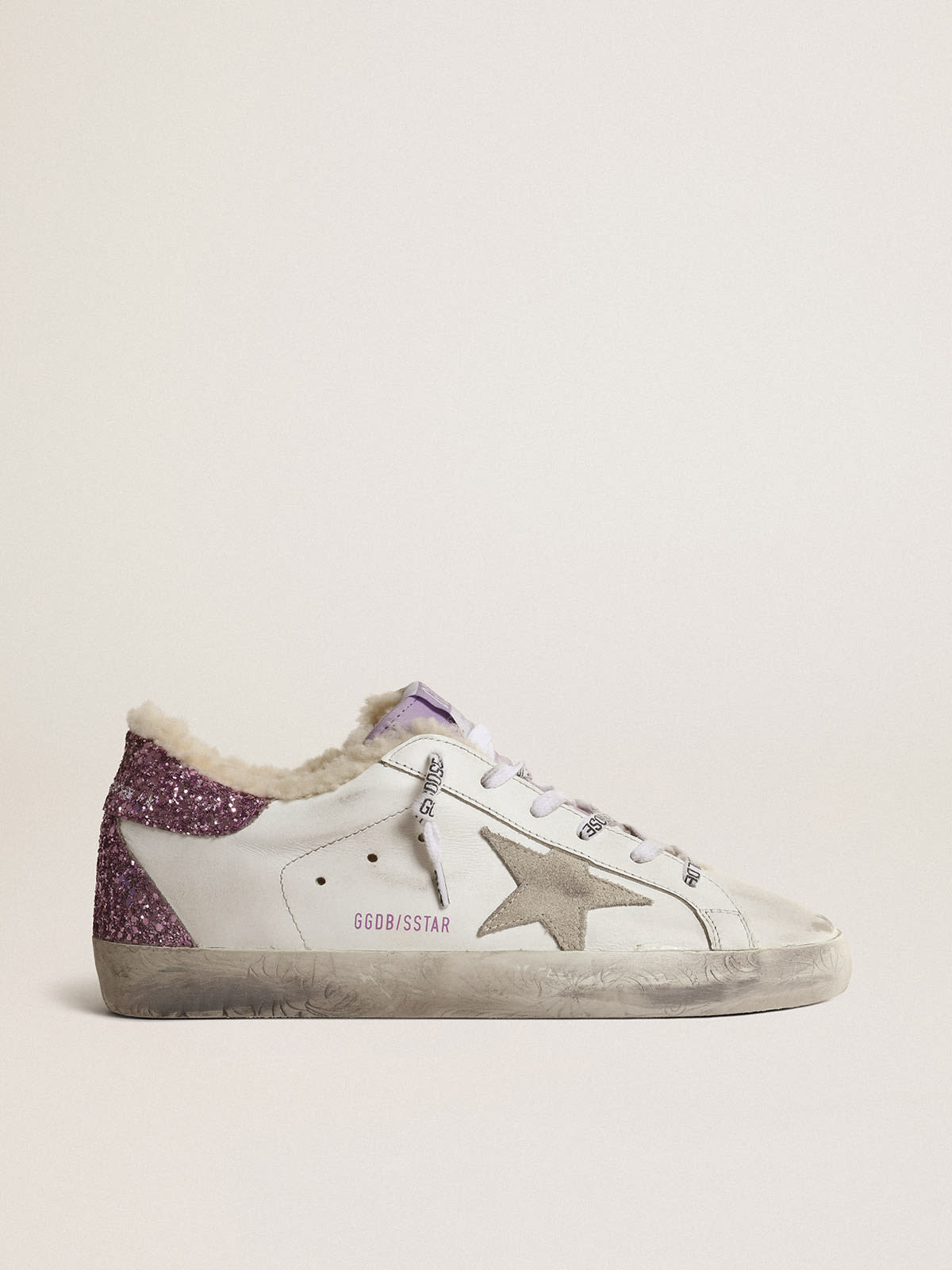 Super-Star sneakers in white leather with gray suede star | Golden Goose