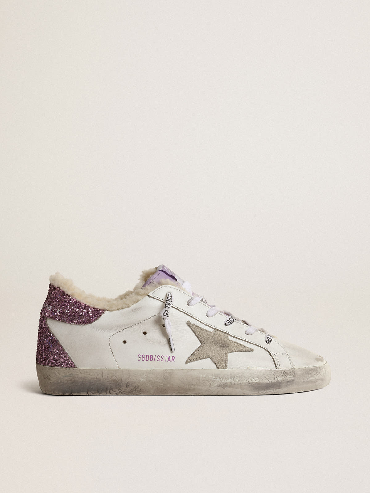 Super-Star sneakers in white leather with gray suede star | Golden