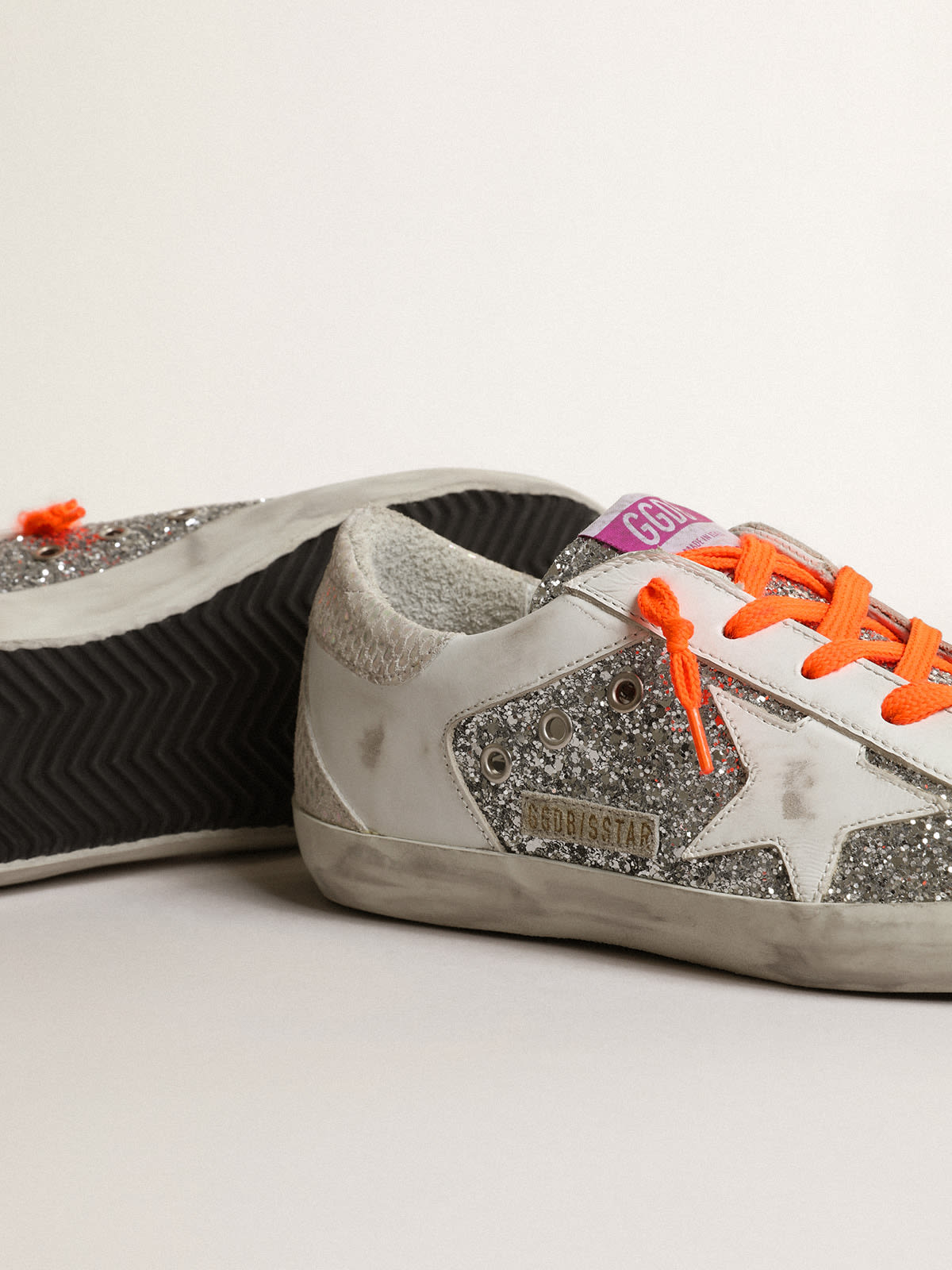 Super-Star sneakers in leather and glitter with white star | Golden Goose