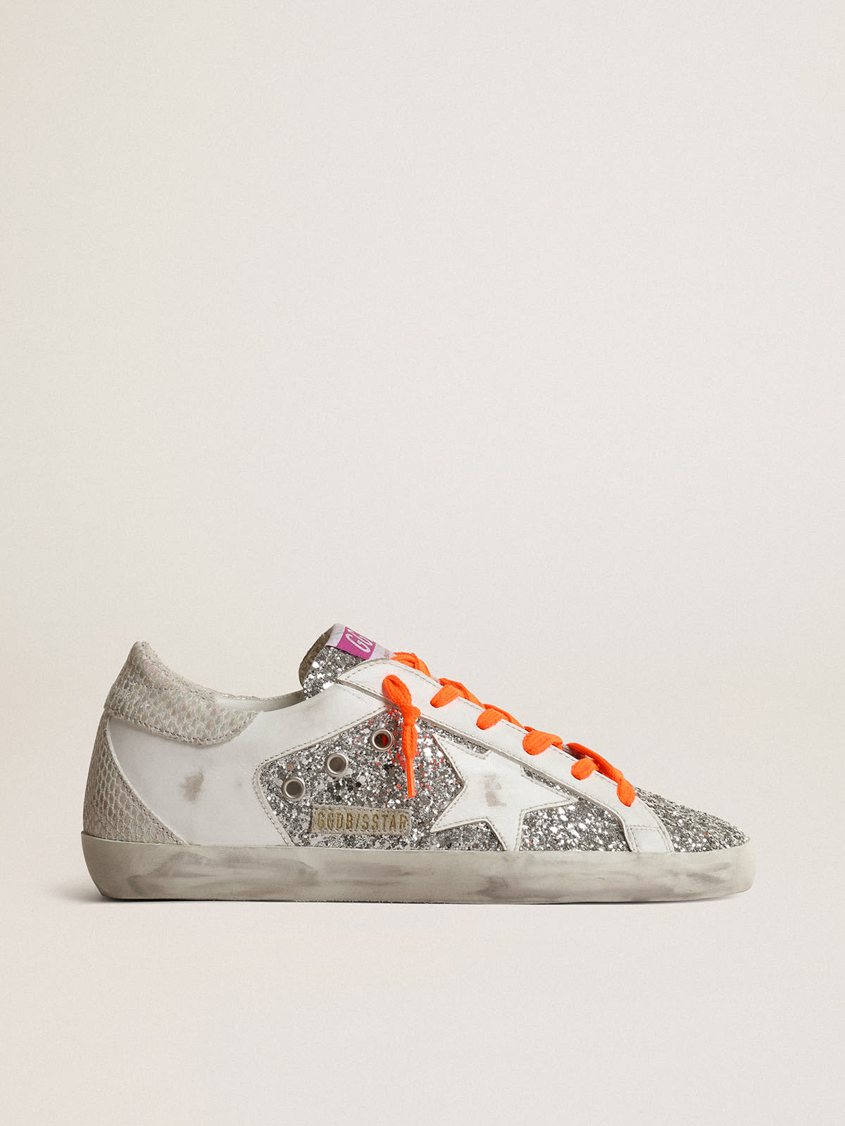 Super-Star sneakers in leather and glitter with white star | Golden Goose