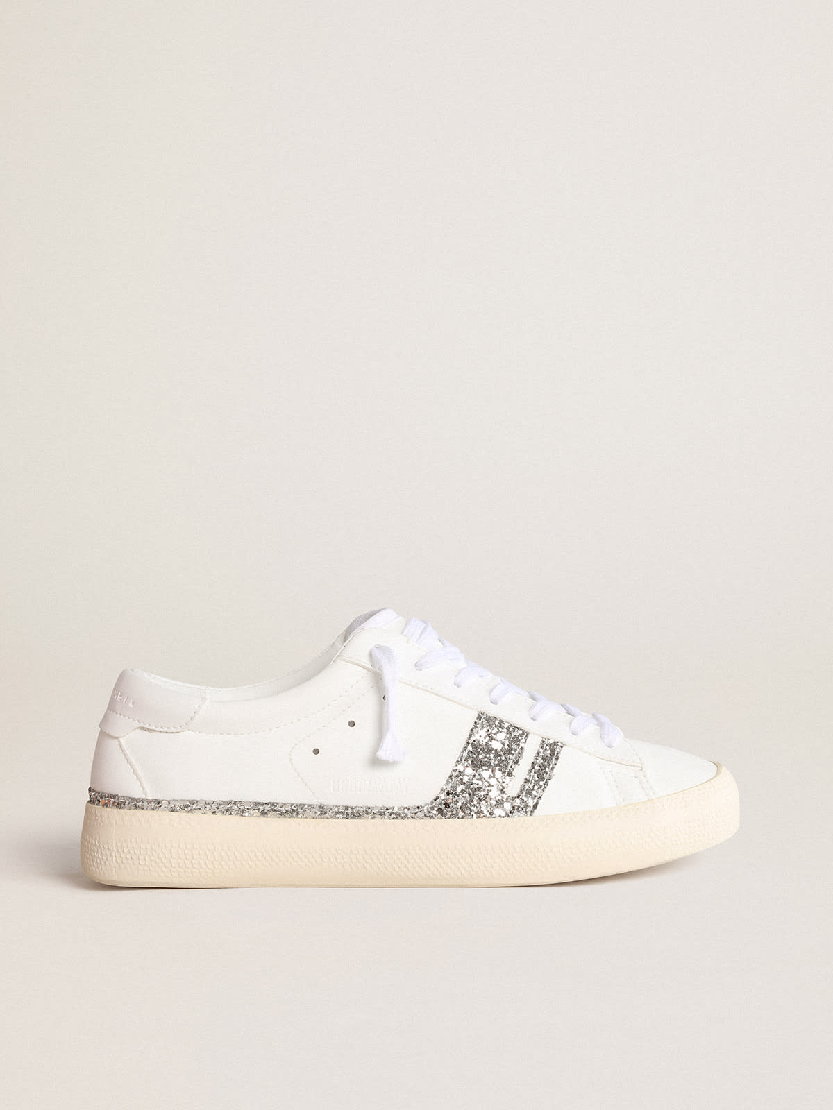 Golden Goose - Yatay Model 1B sustainable sneakers with white bio-based upper and silver recycled glitter Y in 