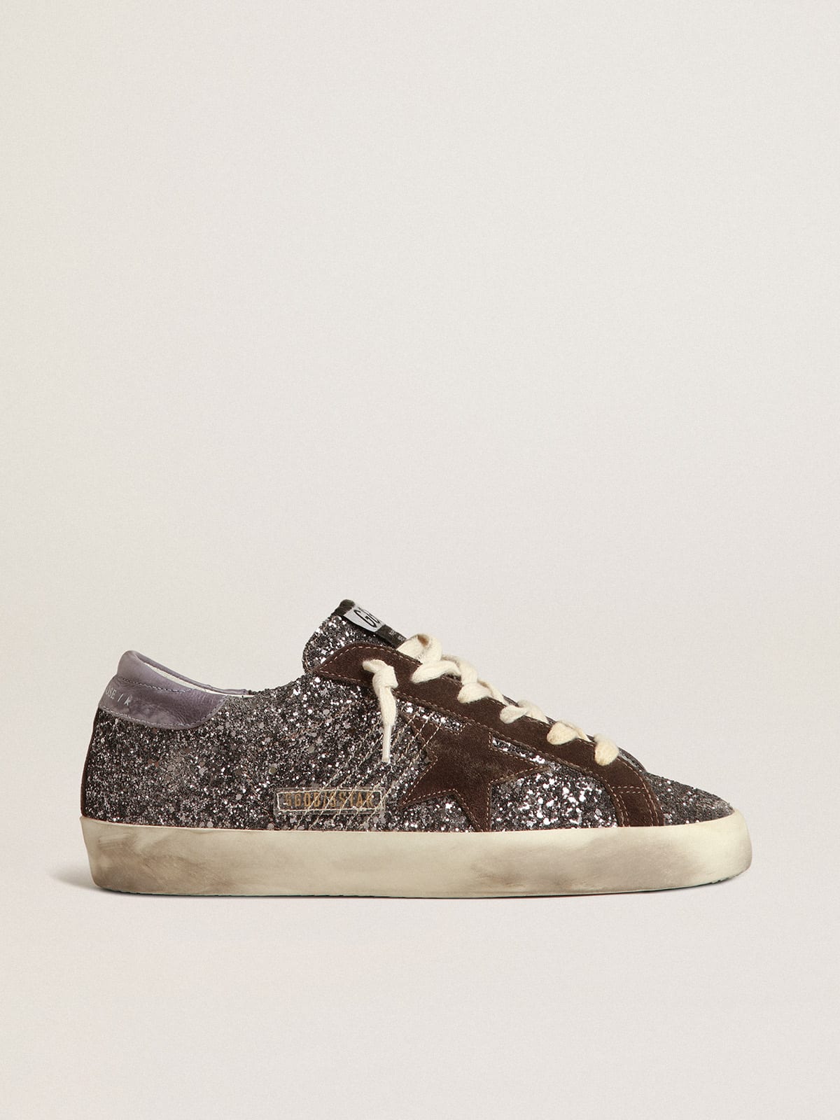 Golden Goose - Super-Star with Silver Star and Brown Glitter Heel Tab, Woman, Size: 37