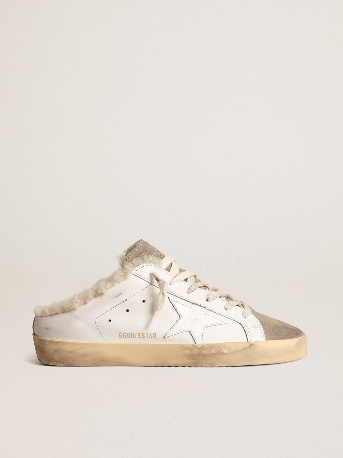 Super-Star Sabots with white leather star and shearling