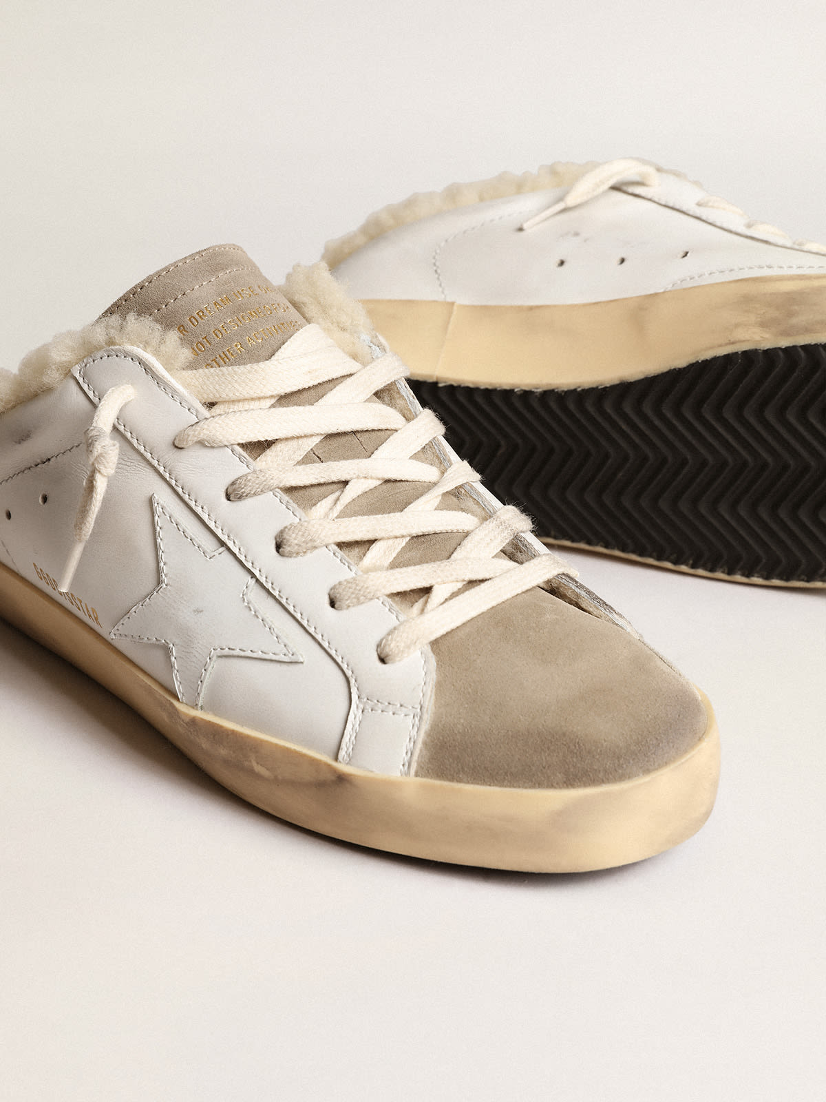 Golden Goose - Super-Star Sabots with white leather star and shearling lining in 