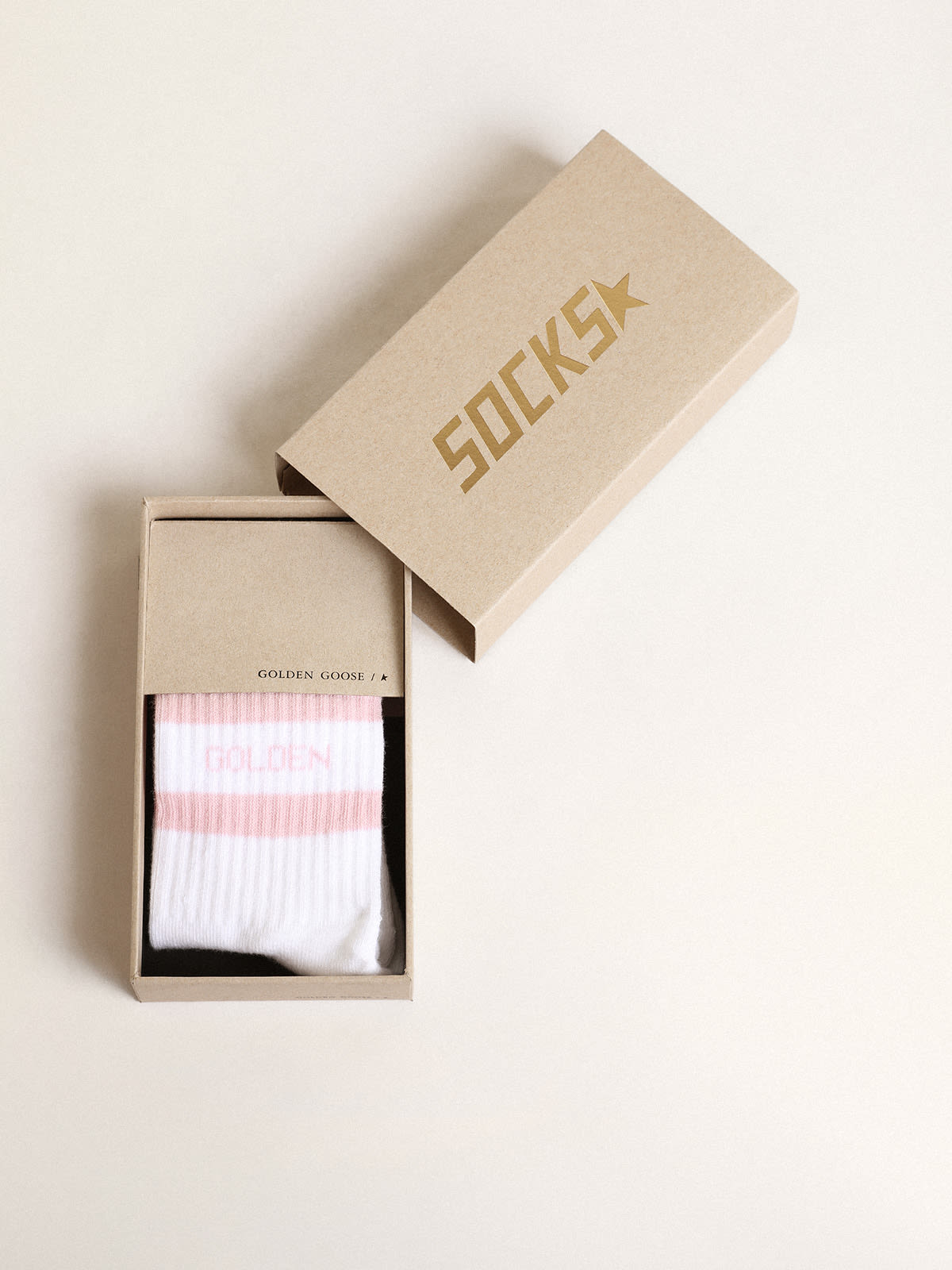 Golden Goose - White cotton socks with pink stripes and Golden Goose logo  in 