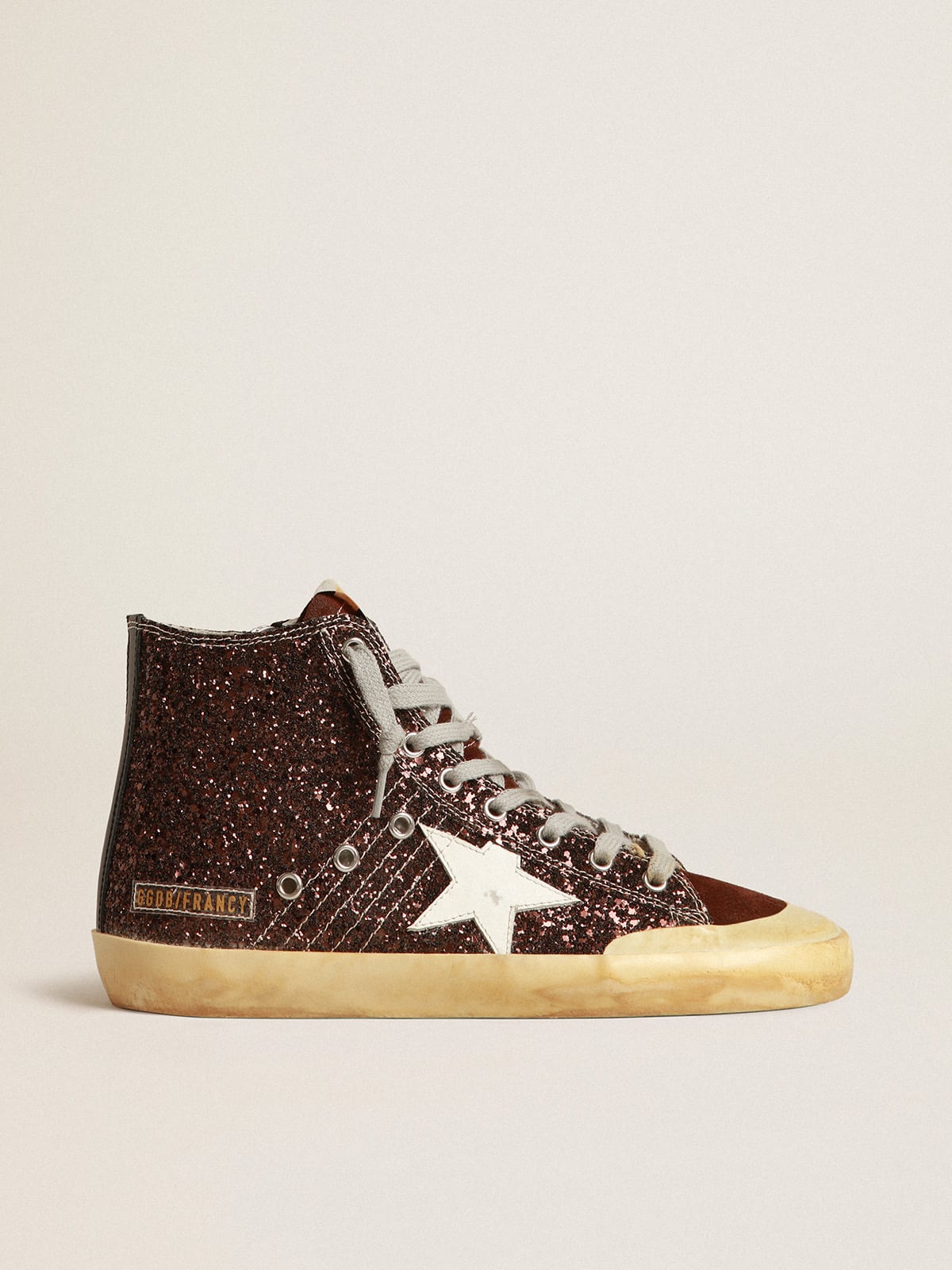 Golden Goose - Francy Penstar in brown glitter with white leather star in 