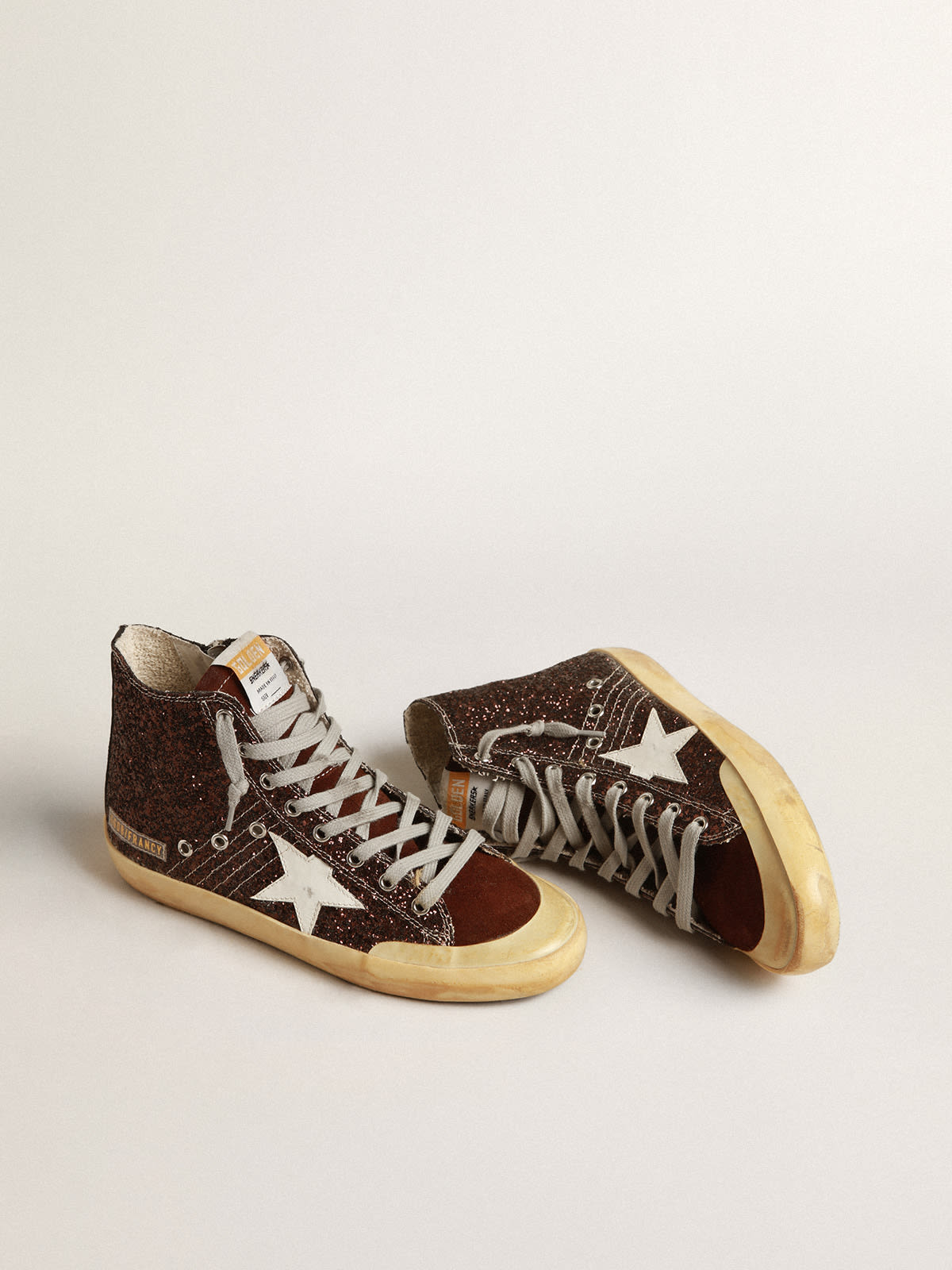 Golden Goose - Francy Penstar in brown glitter with white leather star in 