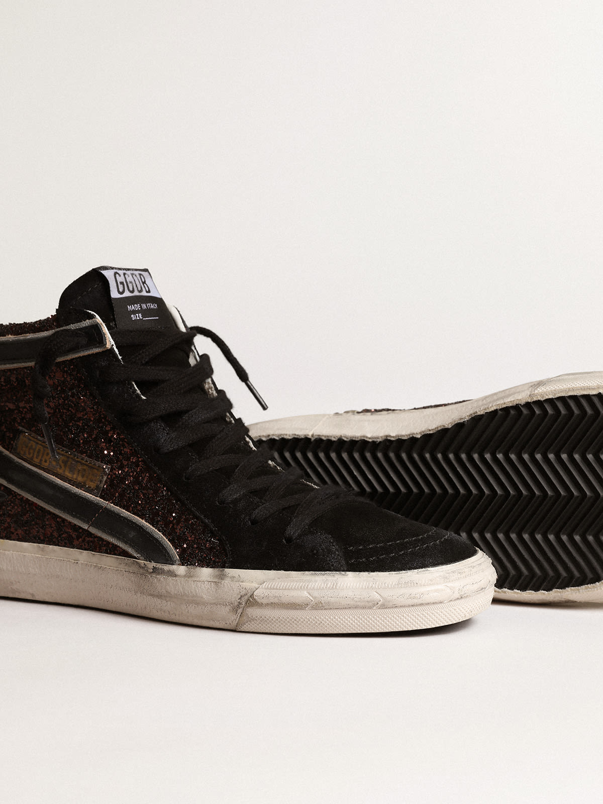 Golden Goose - Slide in brown glitter with black leather star and flash in 