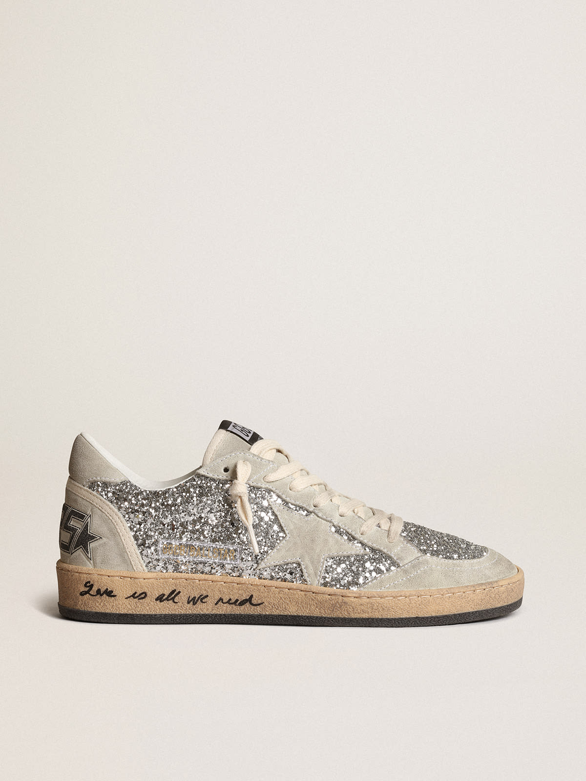 Golden Goose - Ball Star in silver glitter with ice-gray suede inserts in 