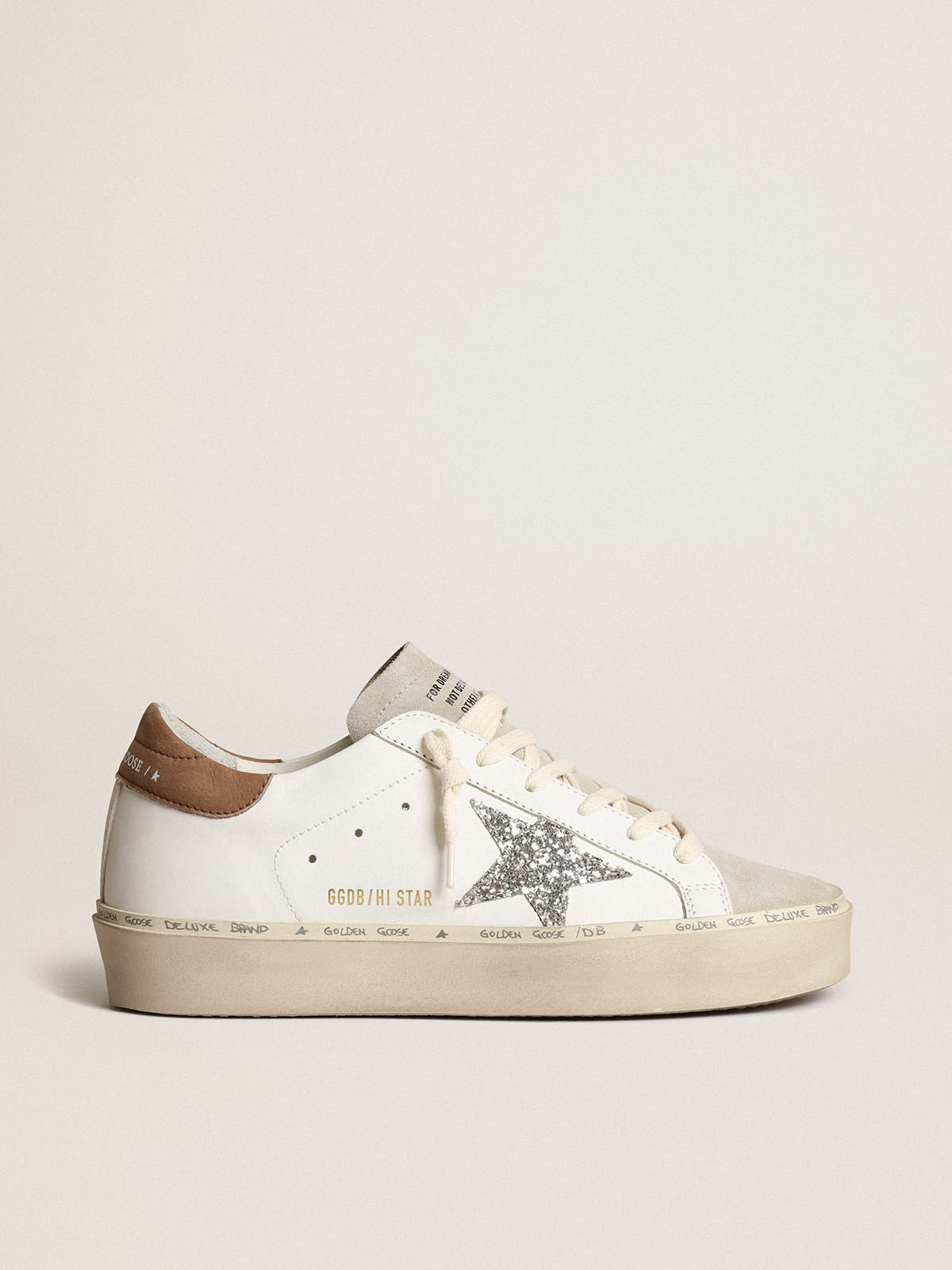 Golden Goose - Hi Star with silver glitter star and dove-gray nubuck heel tab in 