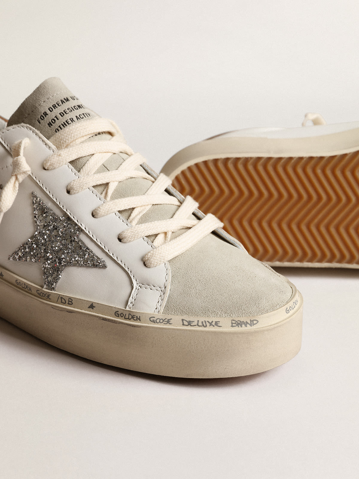 Golden Goose - Hi Star with silver glitter star and dove-gray nubuck heel tab in 