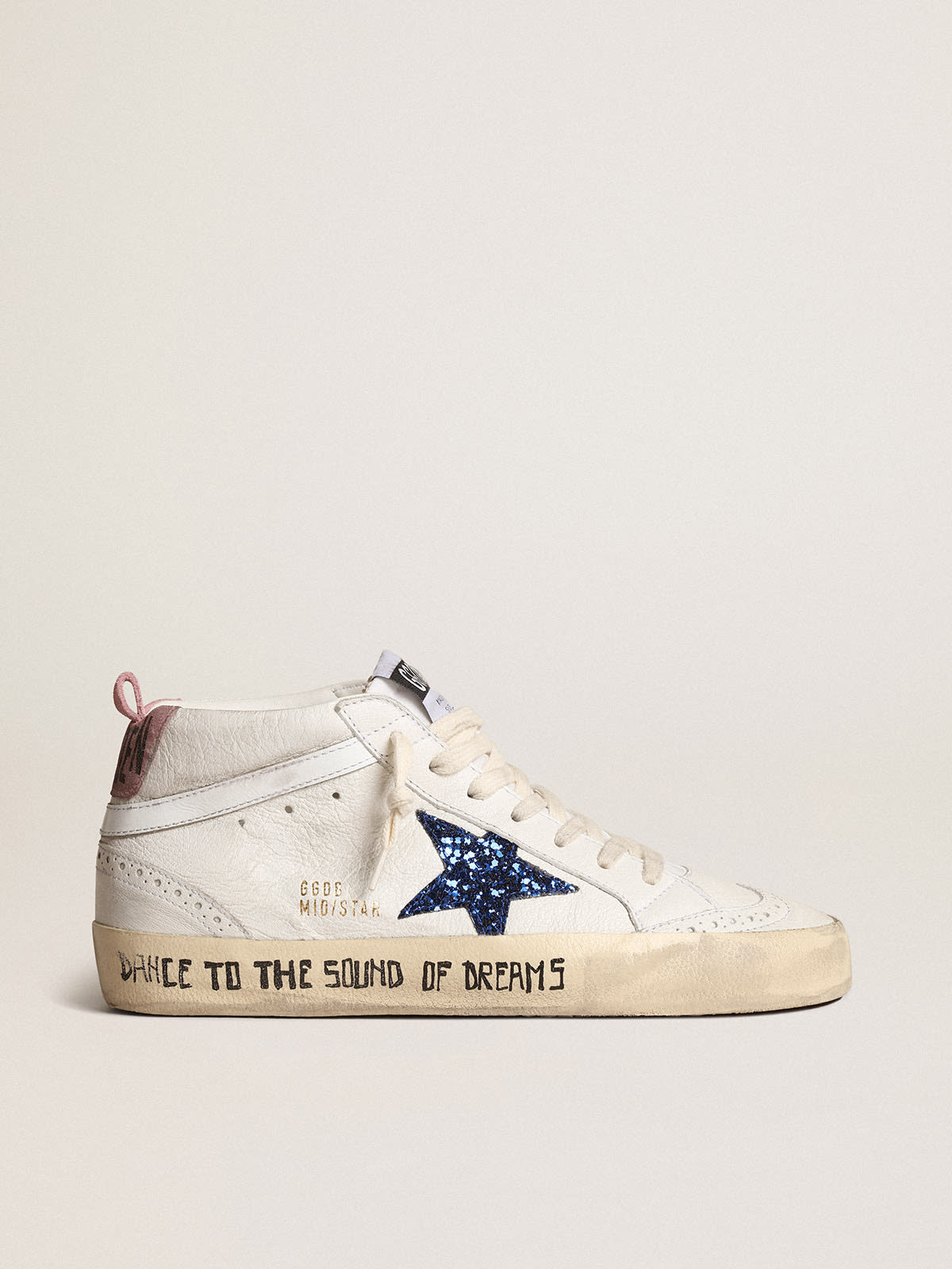 Golden Goose - Mid Star with blue glitter star and pink suede heel tab in 