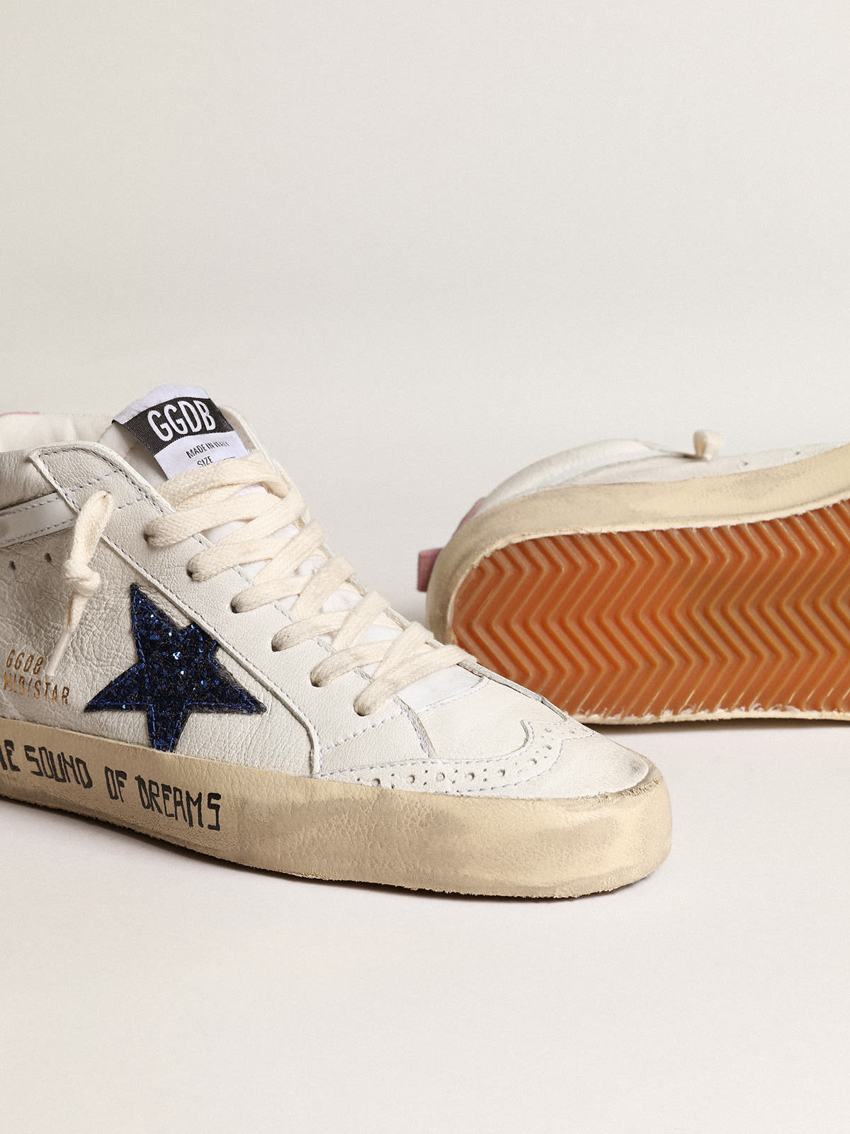 Golden Goose - Mid Star with blue glitter star and pink suede heel tab in 