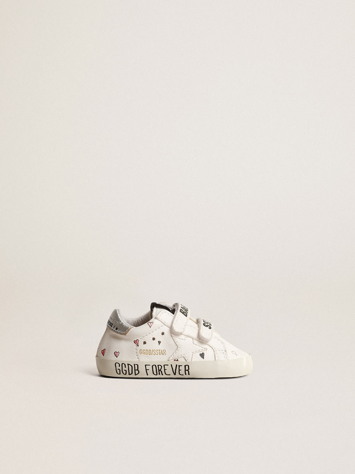 Golden Goose - Baby School with heart print and metallic leather heel tab in 