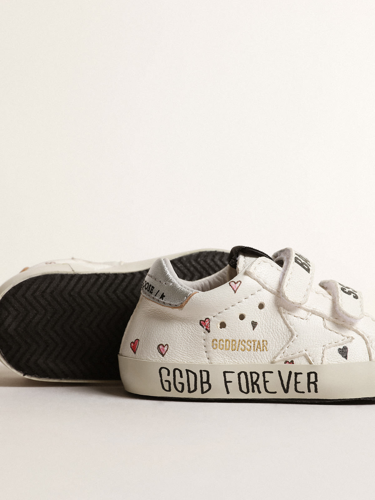 Golden Goose - Baby School with heart print and metallic leather heel tab in 