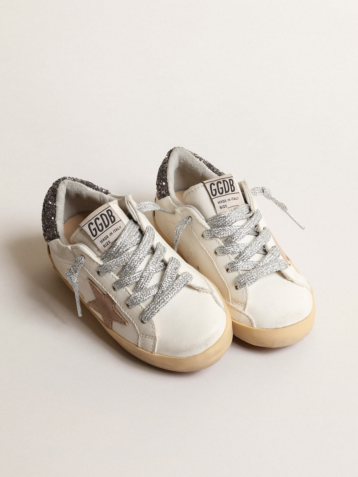 Junior Zapatillas Deportivas Super-Star Blancas De Piel Con Refuerzo Del  Talón De Purpurina | Niños (1-3 años) Golden Goose