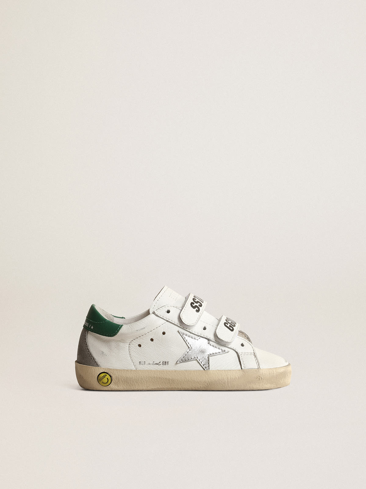 Golden Goose - Old School Junior with metallic leather star and green heel tab in 