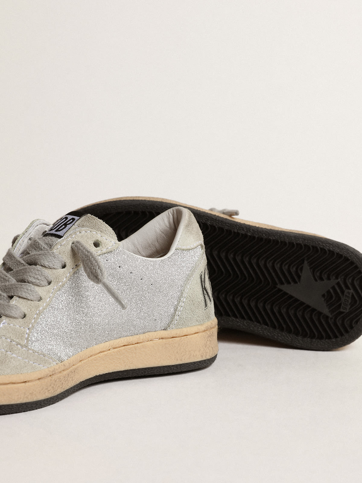 Golden Goose - Ball Star Junior in glitter with ice-gray suede inserts in 
