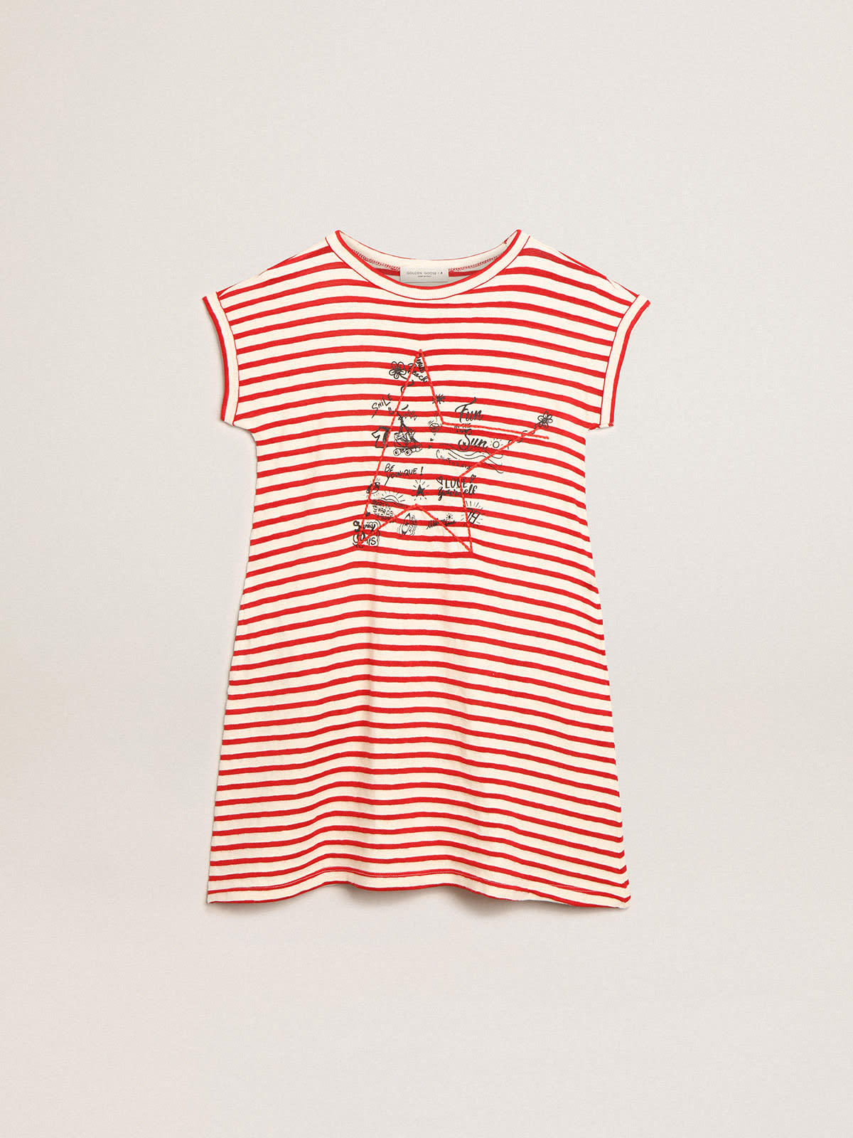 Golden Goose - Mini dress with white and red stripes and embroidery on the front in 