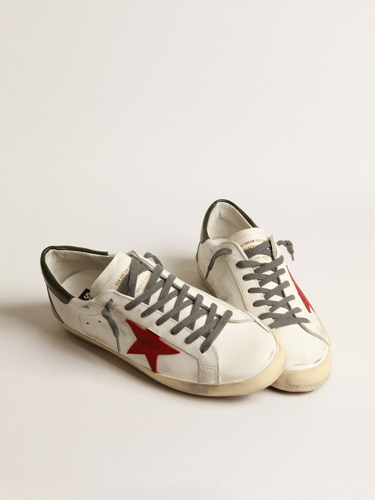 Golden Goose - Men's Super-Star with red suede star and green leather heel tab in 