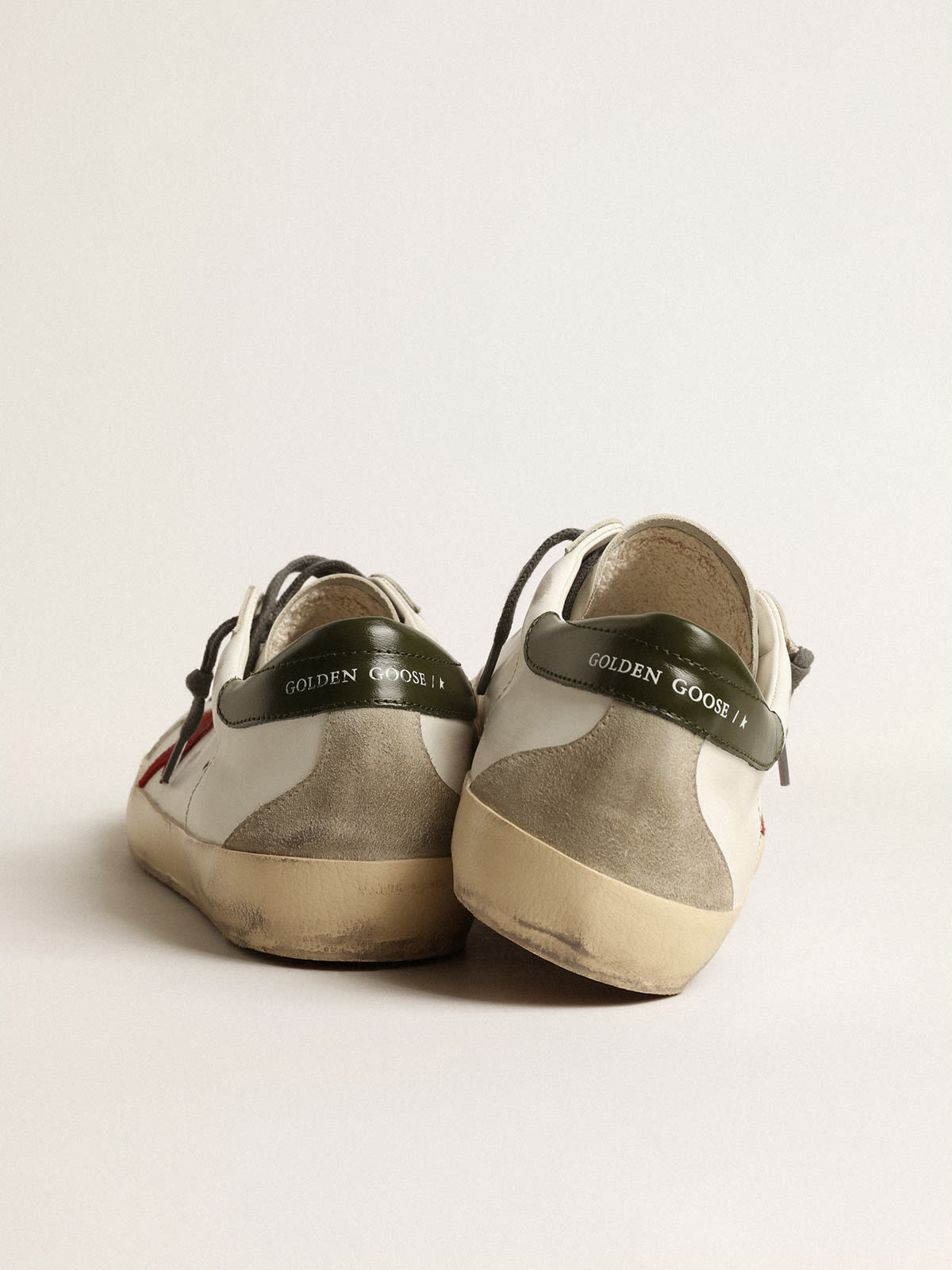 Golden Goose - Super-Star with red suede star and green leather heel tab in 