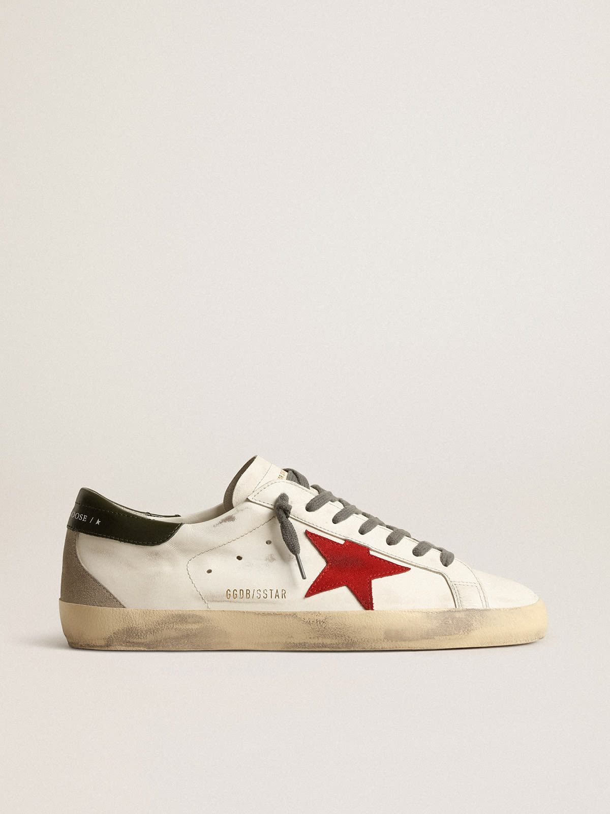 Golden Goose - Men's Super-Star with red suede star and green leather heel tab in 