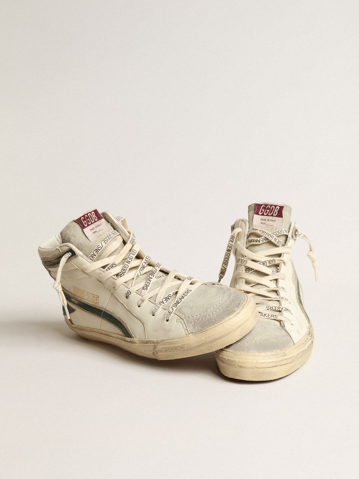 Golden Goose - Slide in beige nappa with green laminated leather star and flash in 
