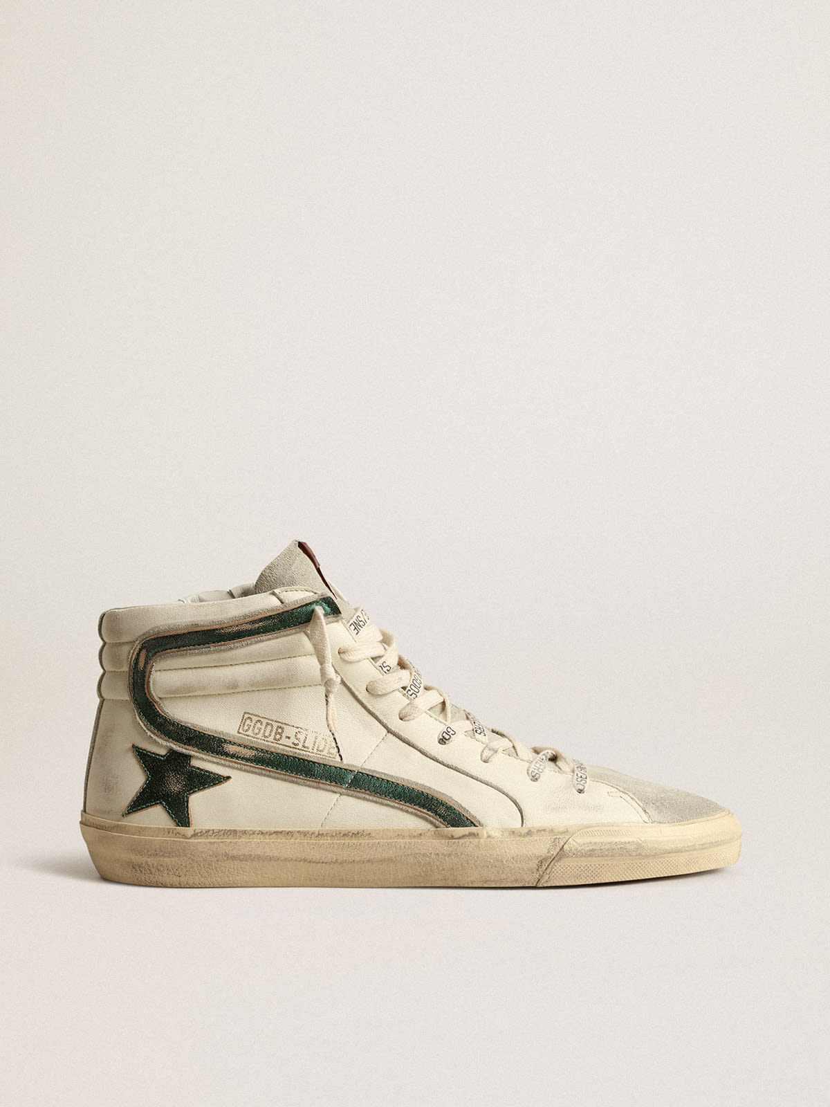 Golden Goose - Slide in beige nappa with green laminated leather star and flash in 