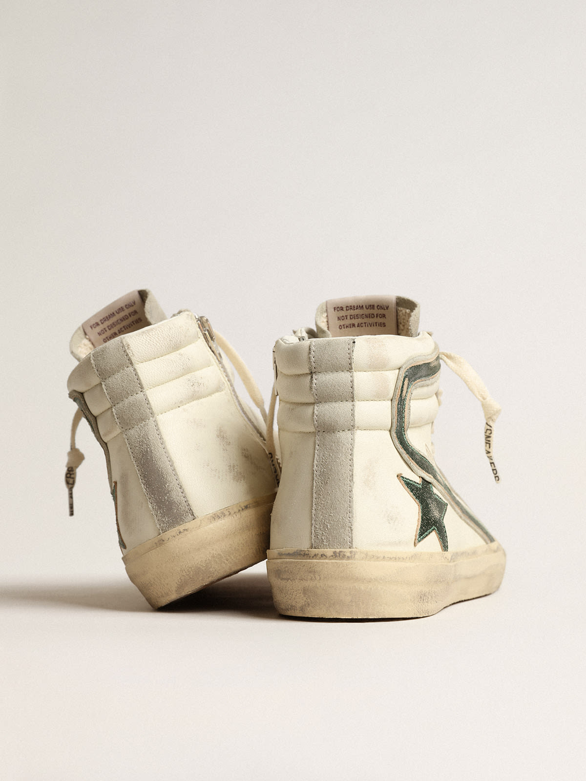 Slide in beige nappa with green laminated leather star and flash | Golden  Goose