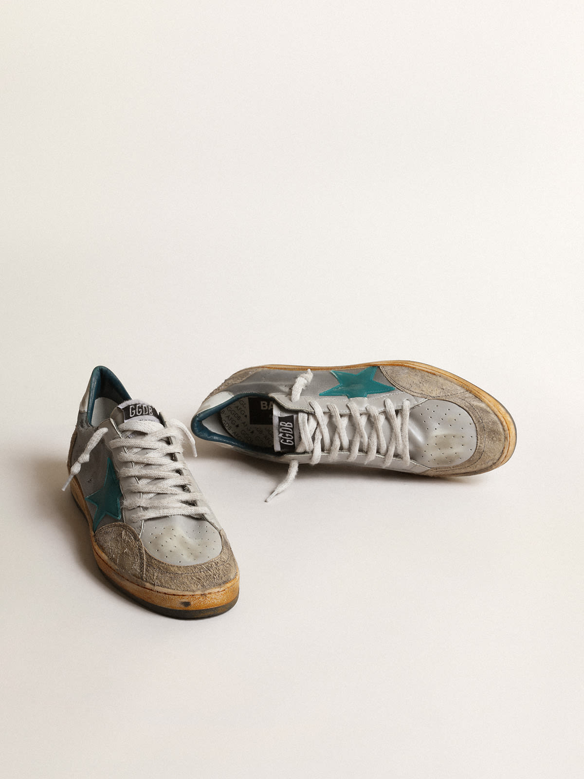 Golden Goose - Men’s Ball Star LAB in gray nylon with aqua-green star in 