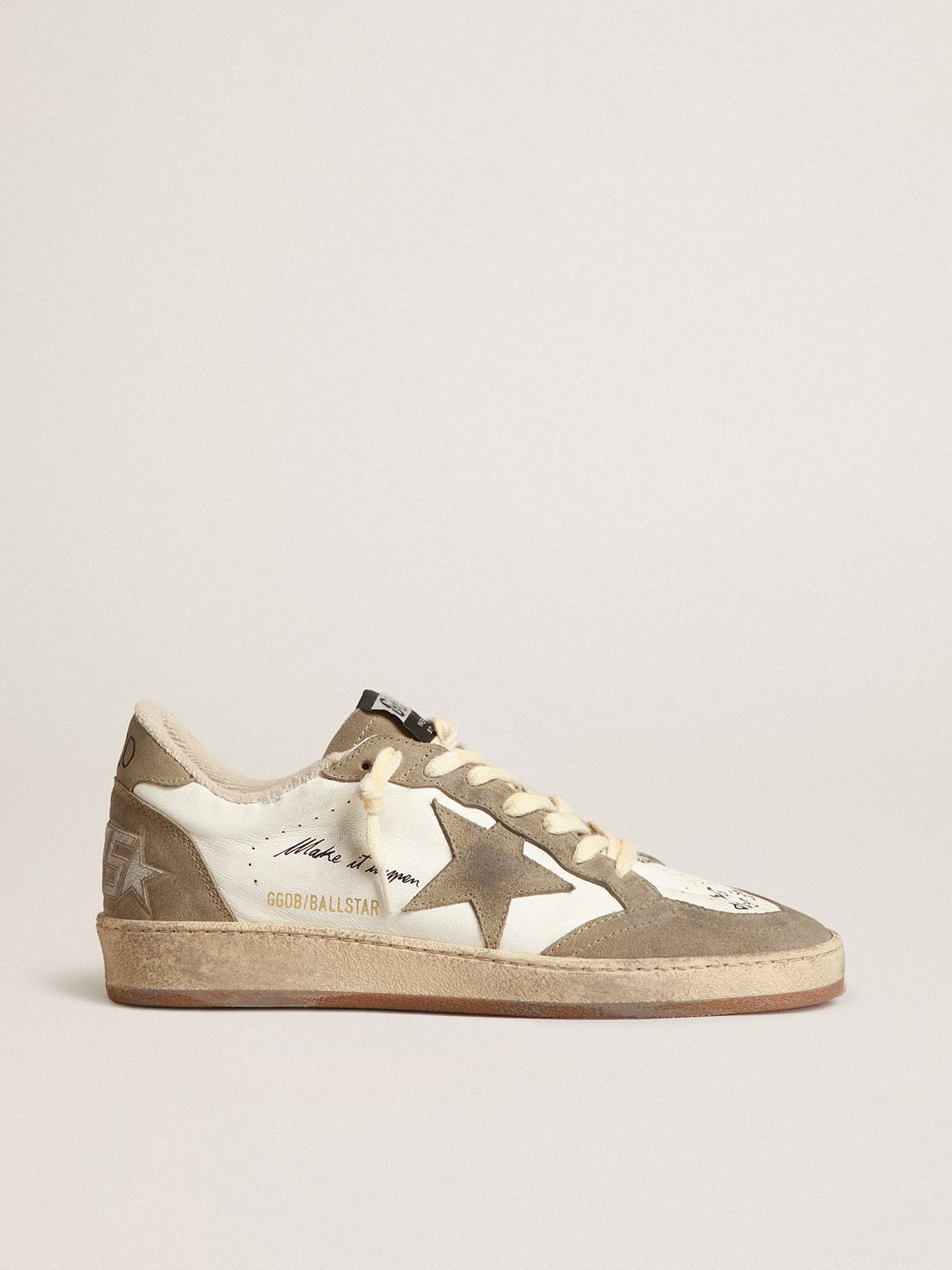 Golden Goose - Men's Ball Star in White Nappa Leather with Green Leather Star and Heel Tab, Man, Size: 44