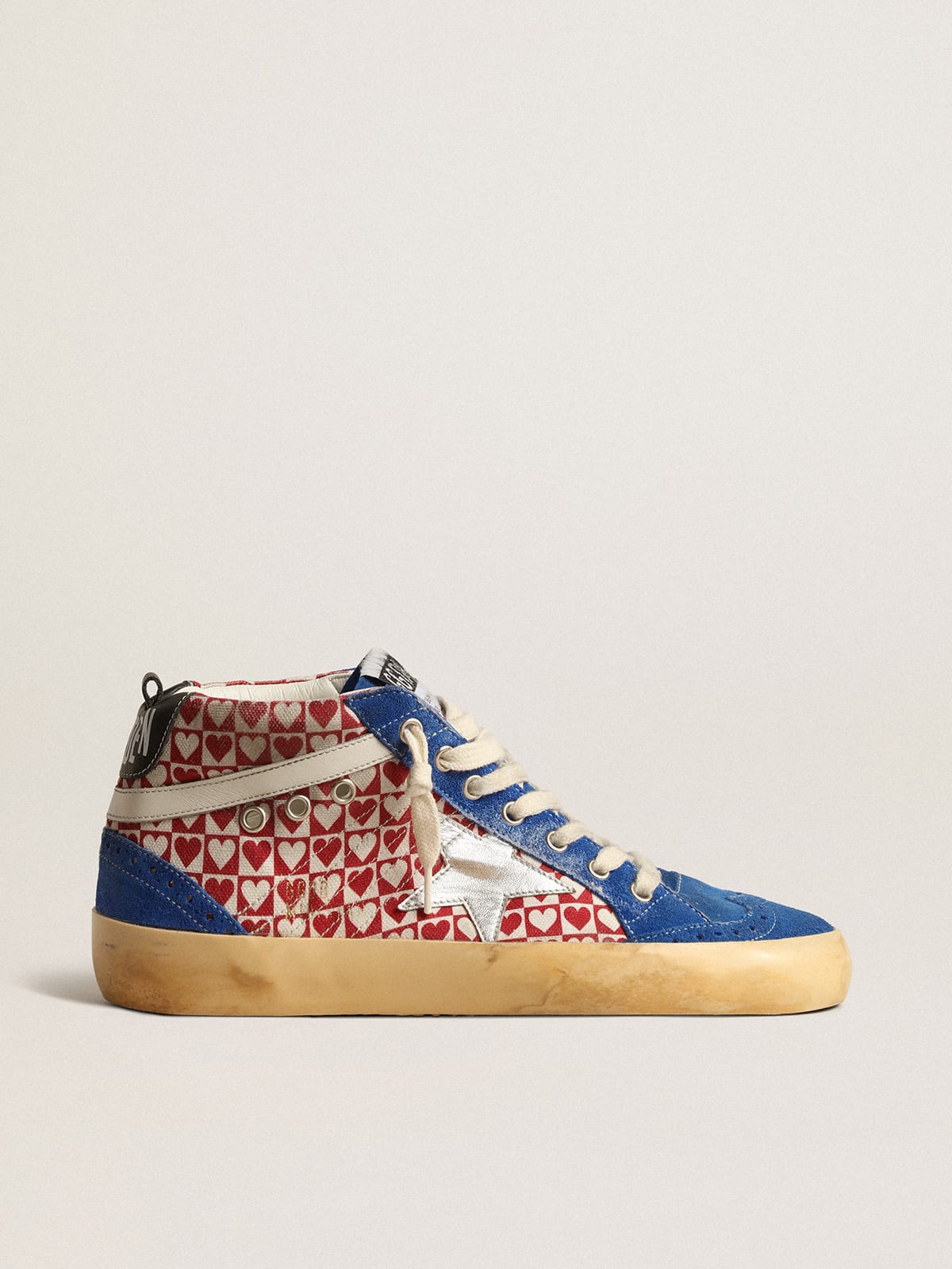 Golden Goose - Men’s Mid Star in canvas with heart print and silver star in 