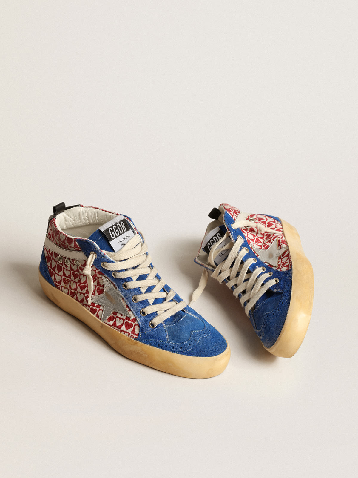 Golden Goose - Men’s Mid Star in canvas with heart print and silver star in 