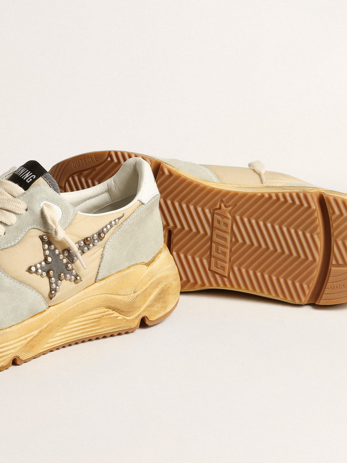 Golden Goose - Men’s Running Sole in ice gray with studded suede star in 