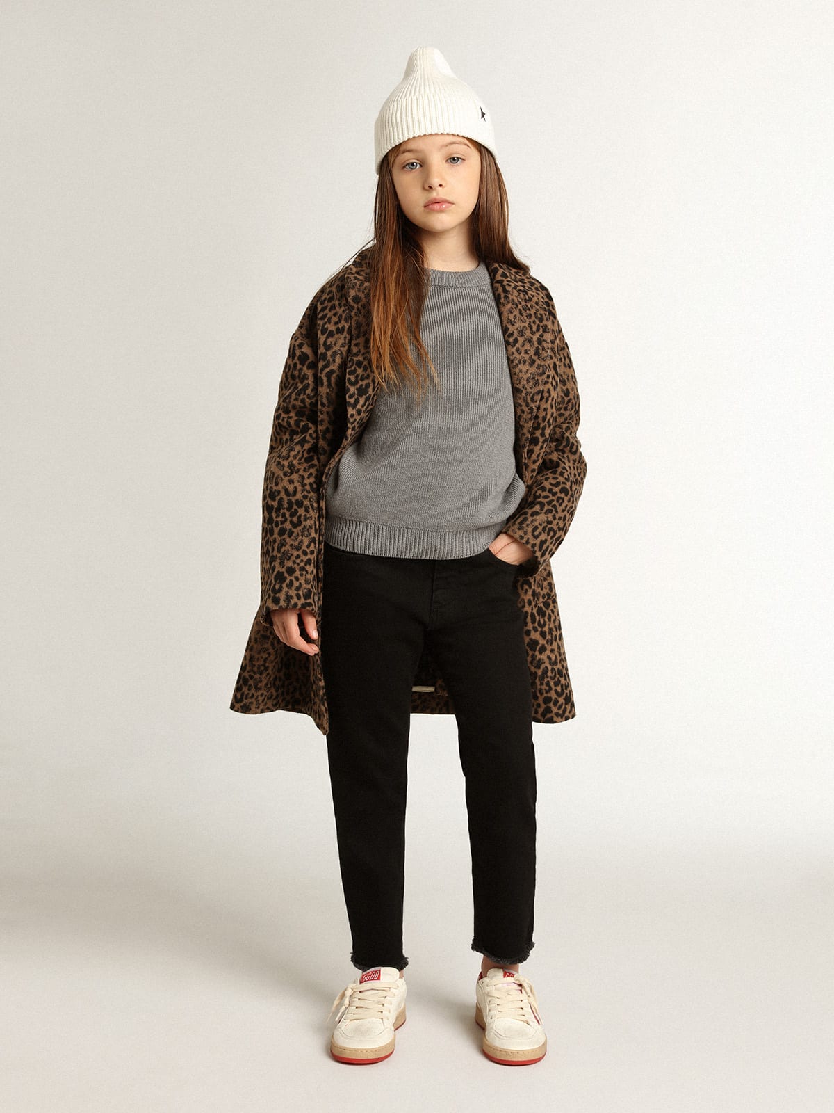 Golden Goose - Girls’ single-breasted blazer in wool with jacquard animal print in 