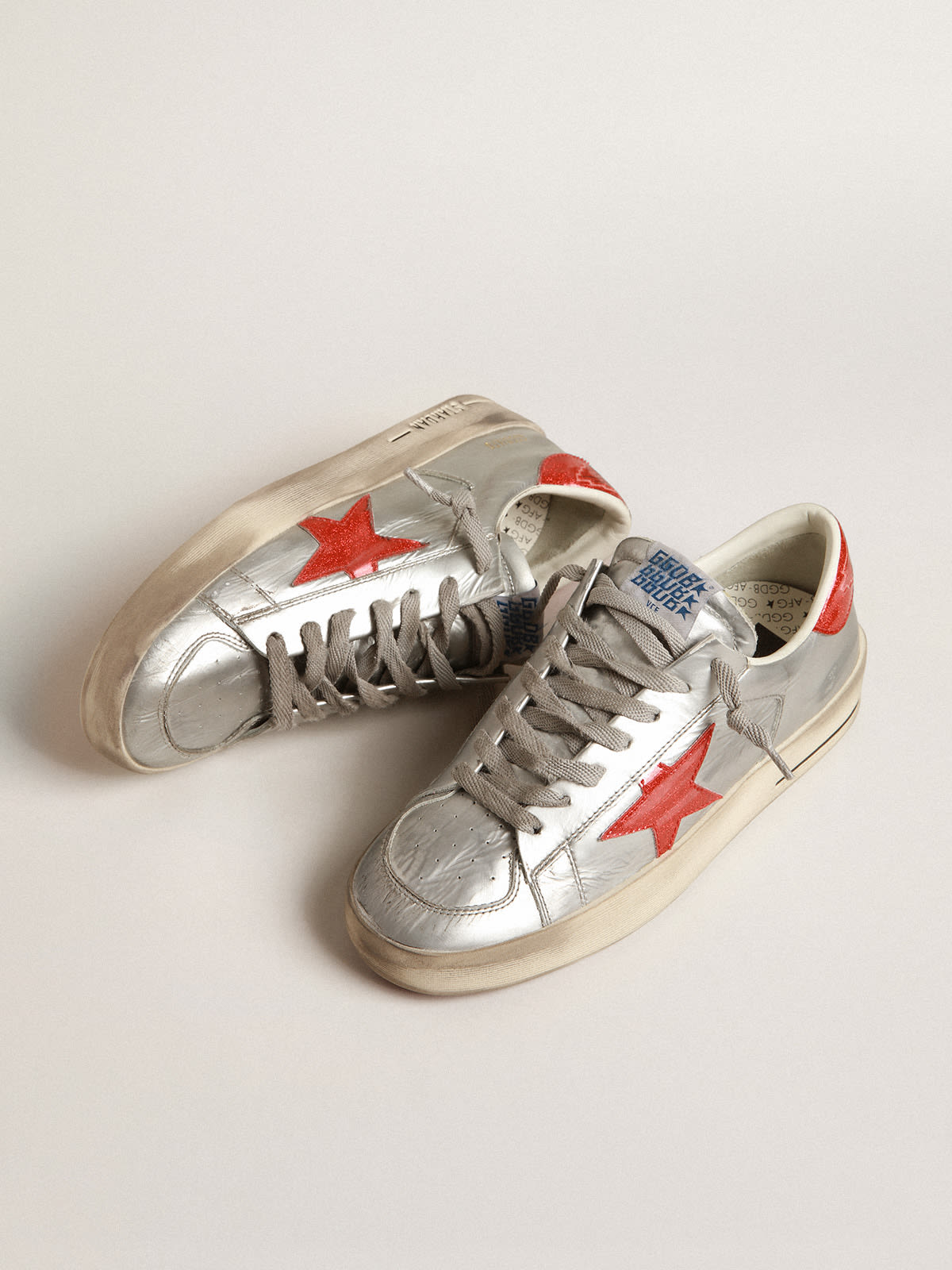 Men s Stardan in metallic leather with red glitter inserts