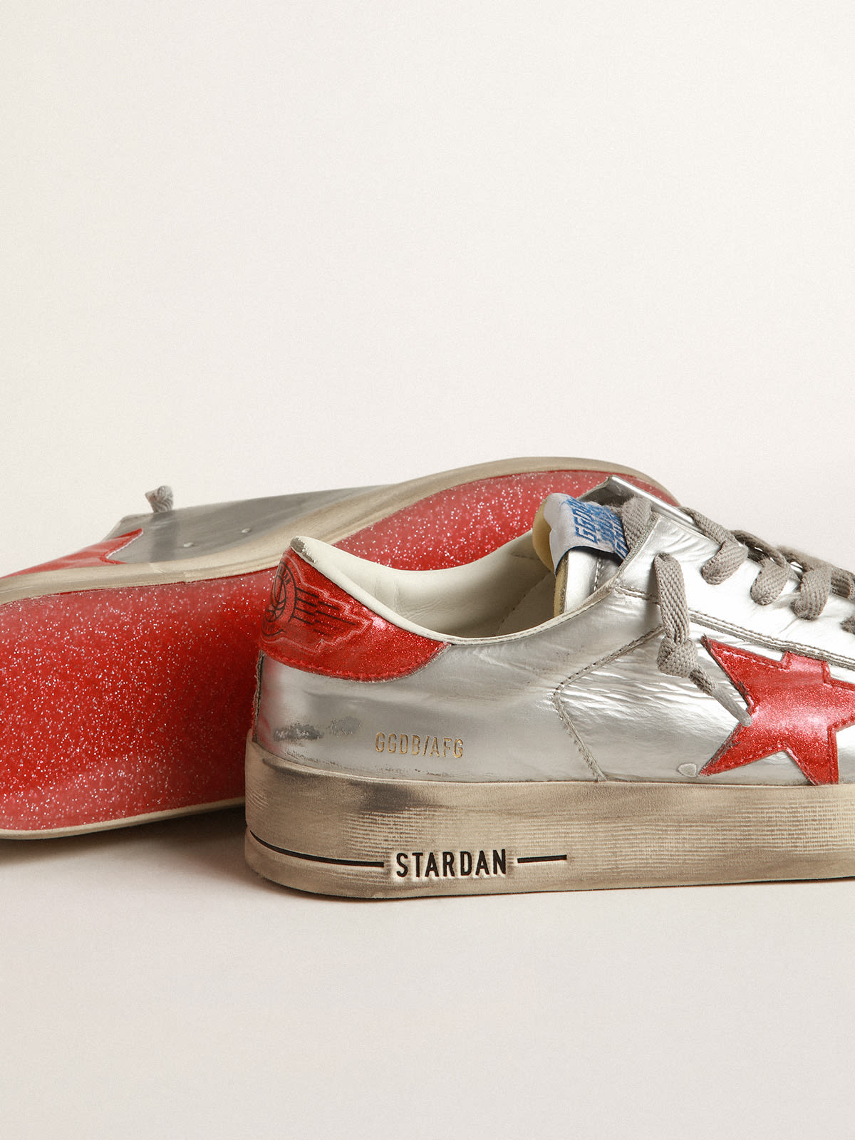 Golden Goose - Men's Stardan in metallic leather with red glitter inserts in 