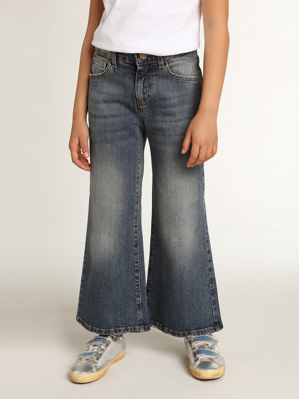 Golden Goose - Pantalone jeans gamba larga in bull denim in 